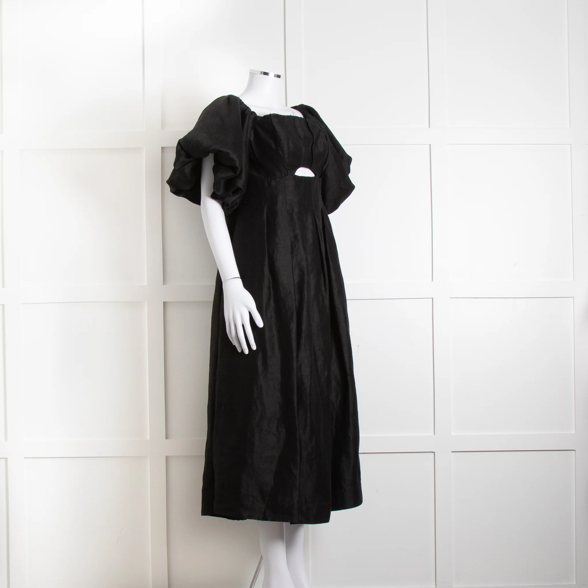 Aje Black Puffed Off The Shoulder Sleeves Midi Dress - Image 2