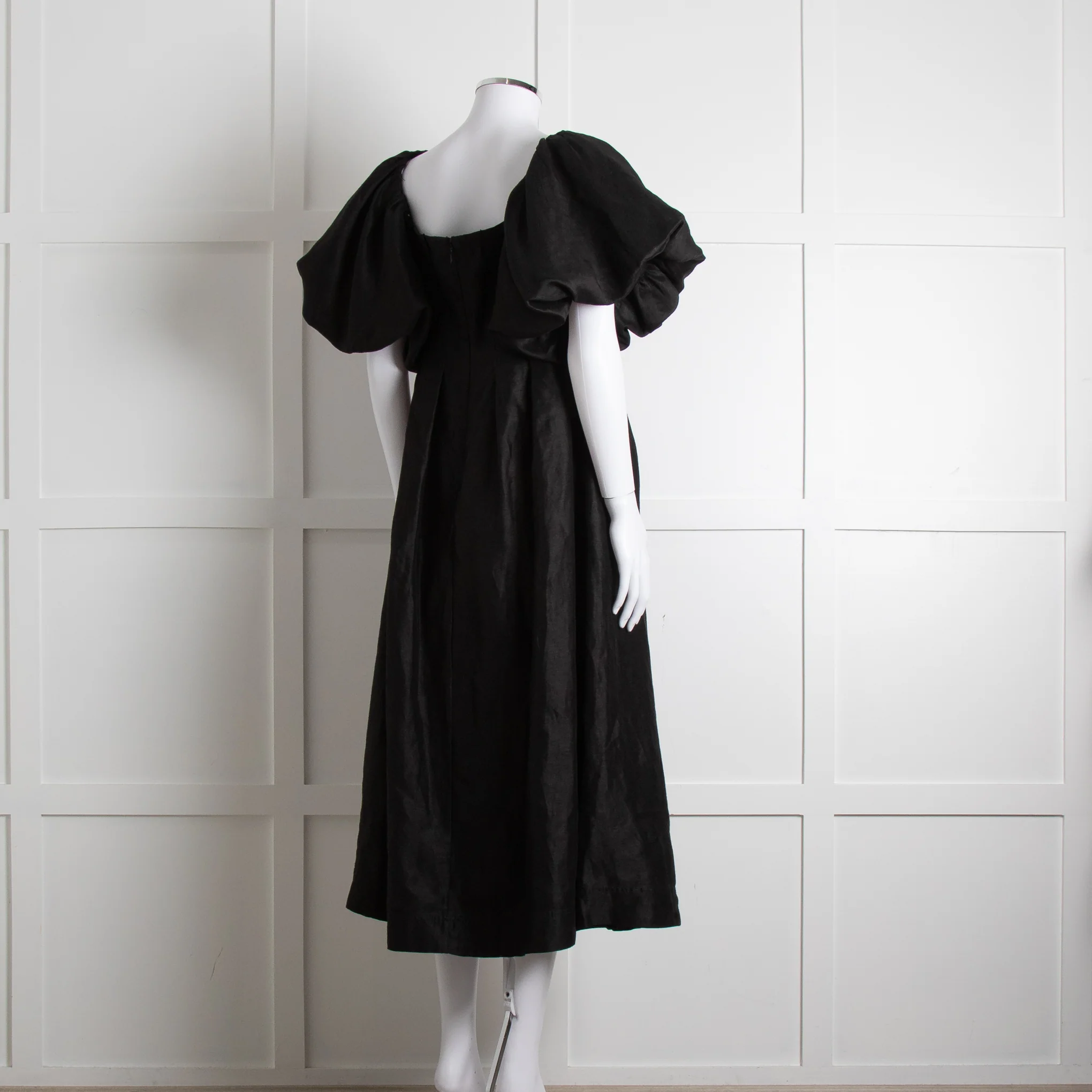 Aje Black Puffed Off The Shoulder Sleeves Midi Dress - Image 4