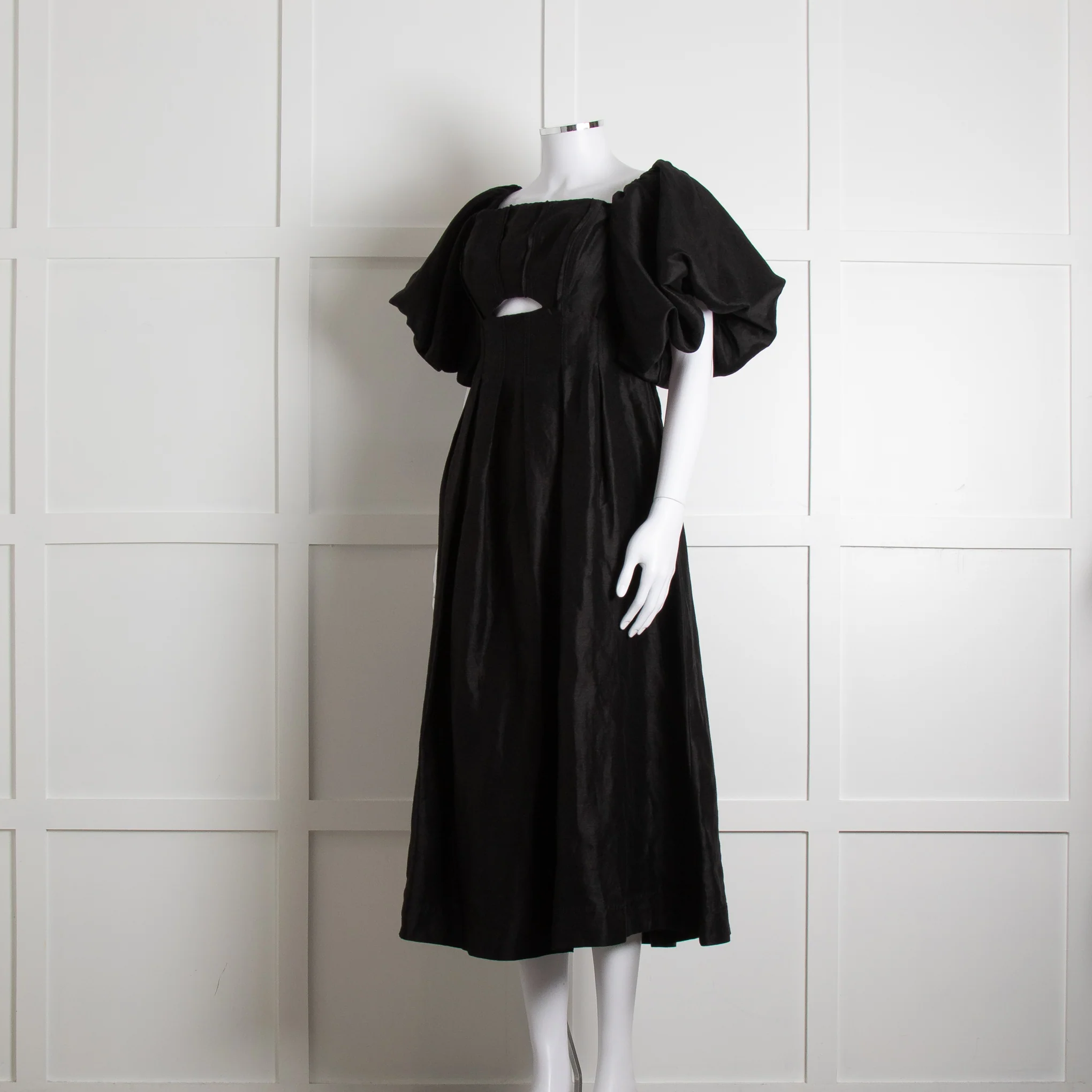 Aje Black Puffed Off The Shoulder Sleeves Midi Dress - Image 8