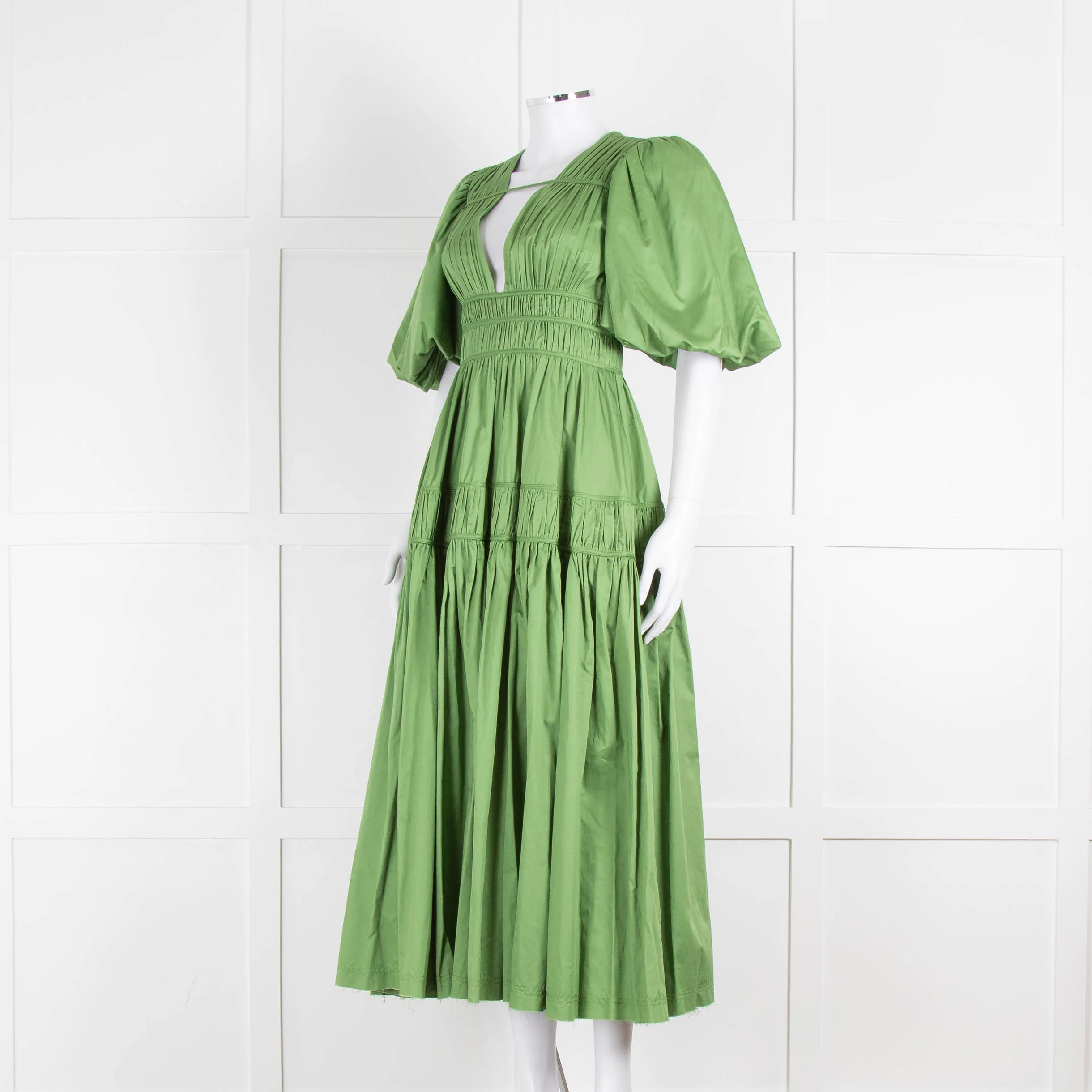 Aje Green Gathered Puff Sleeve Midi Dress - Image 8