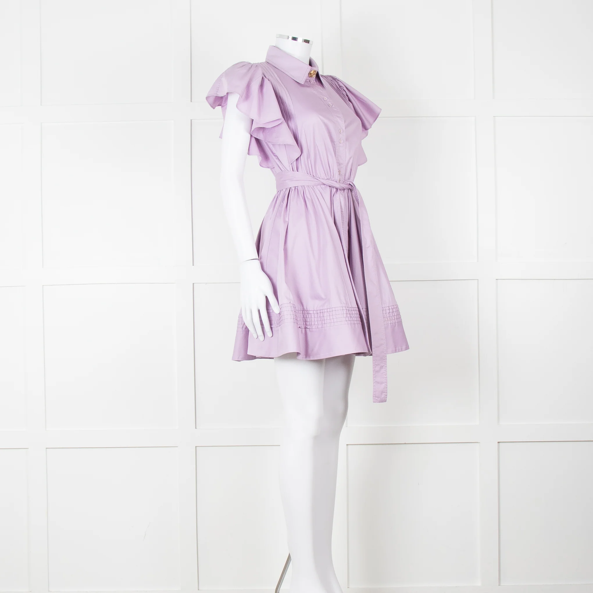 Aje Purple Short Frill Sleeve Shirt Dress With Tie Belt - Image 2