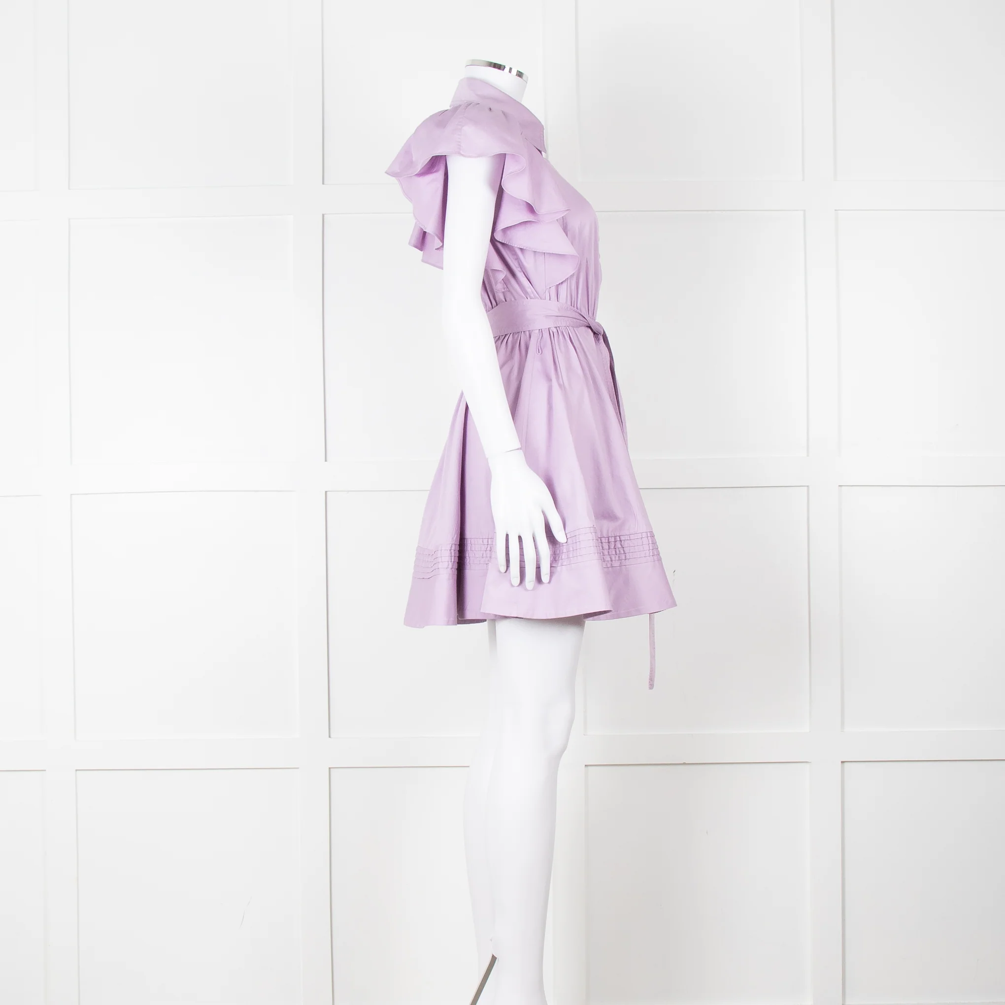 Aje Purple Short Frill Sleeve Shirt Dress With Tie Belt - Image 3
