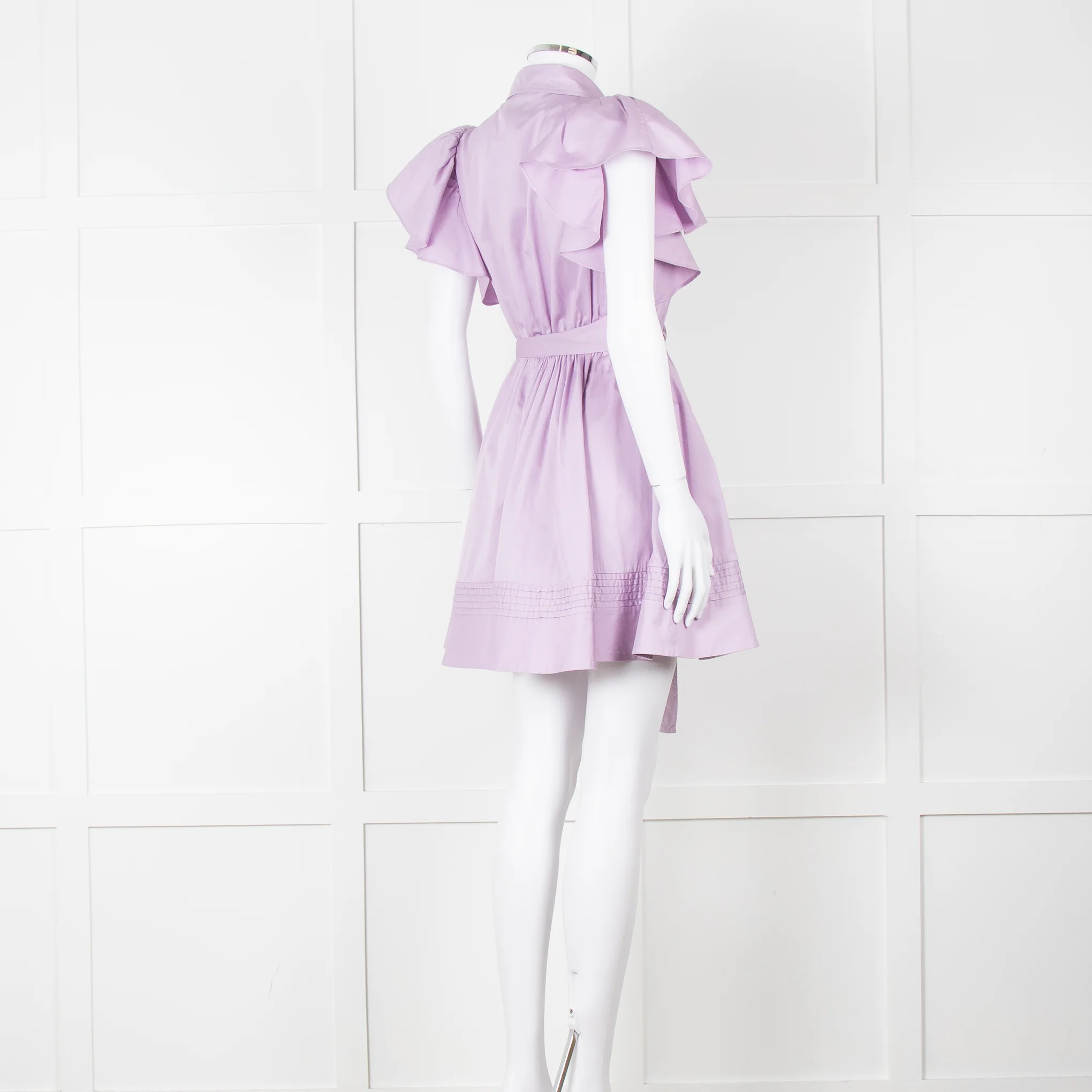 Aje Purple Short Frill Sleeve Shirt Dress With Tie Belt - Image 4
