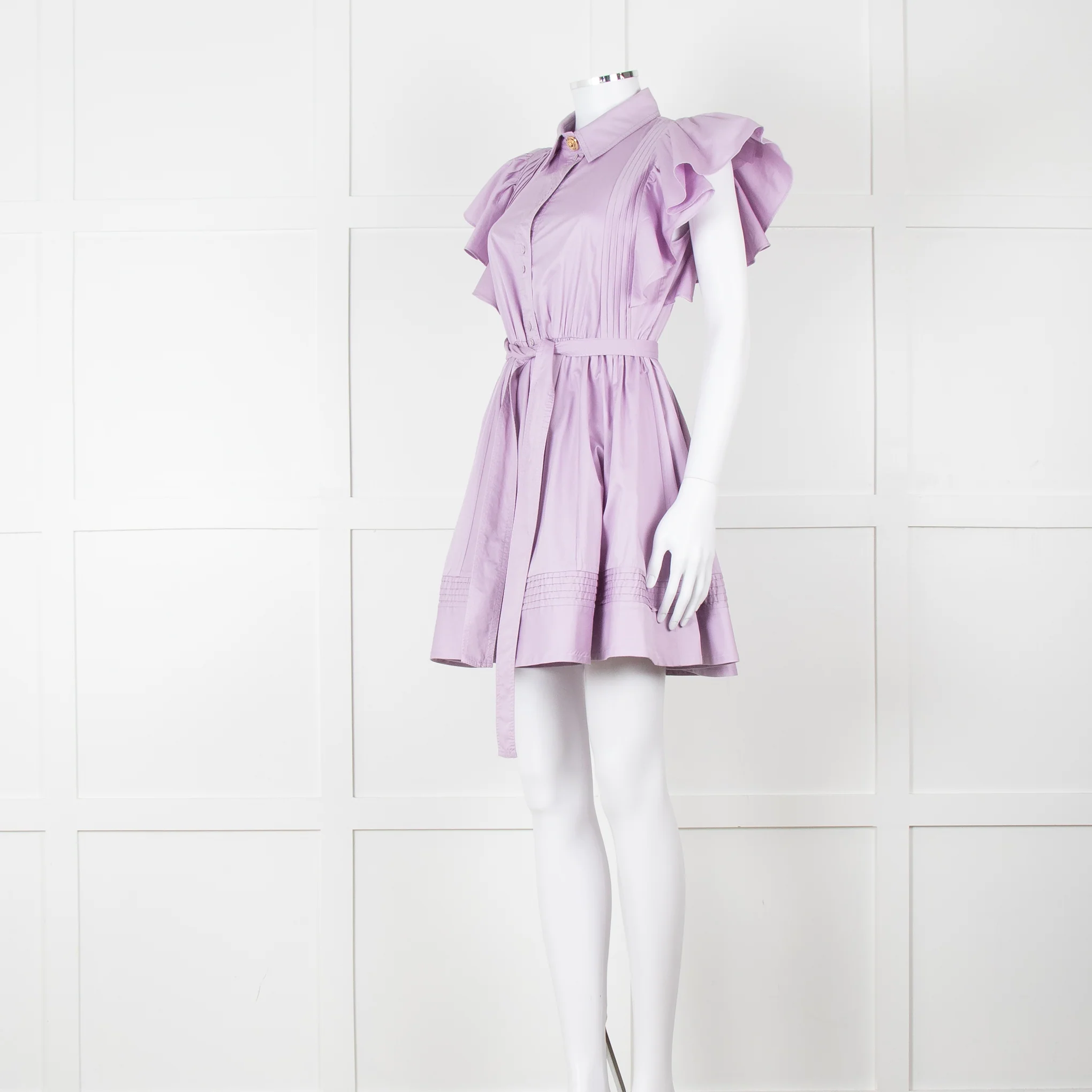 Aje Purple Short Frill Sleeve Shirt Dress With Tie Belt - Image 8