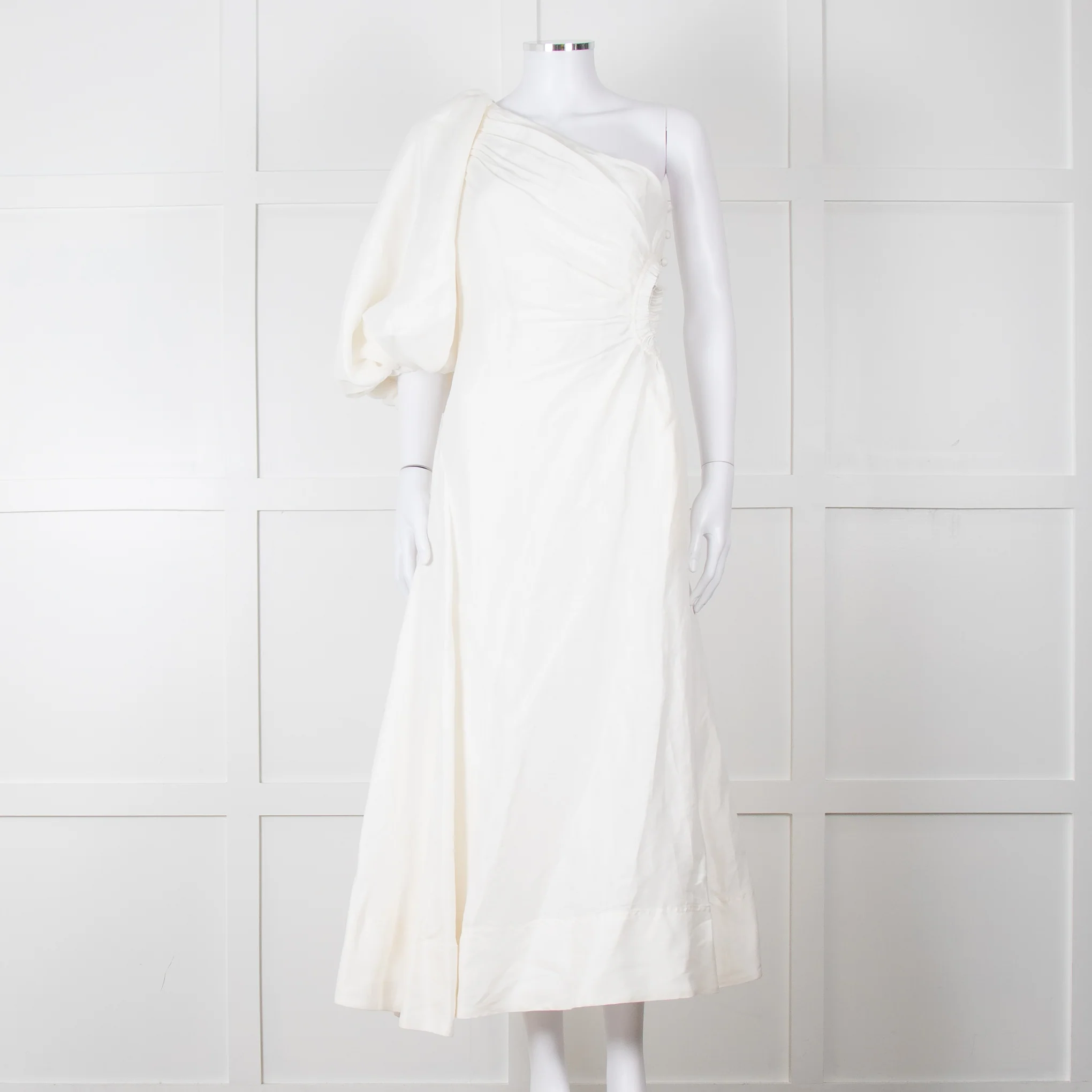Aje White One Shoulder Concept Midi Dress