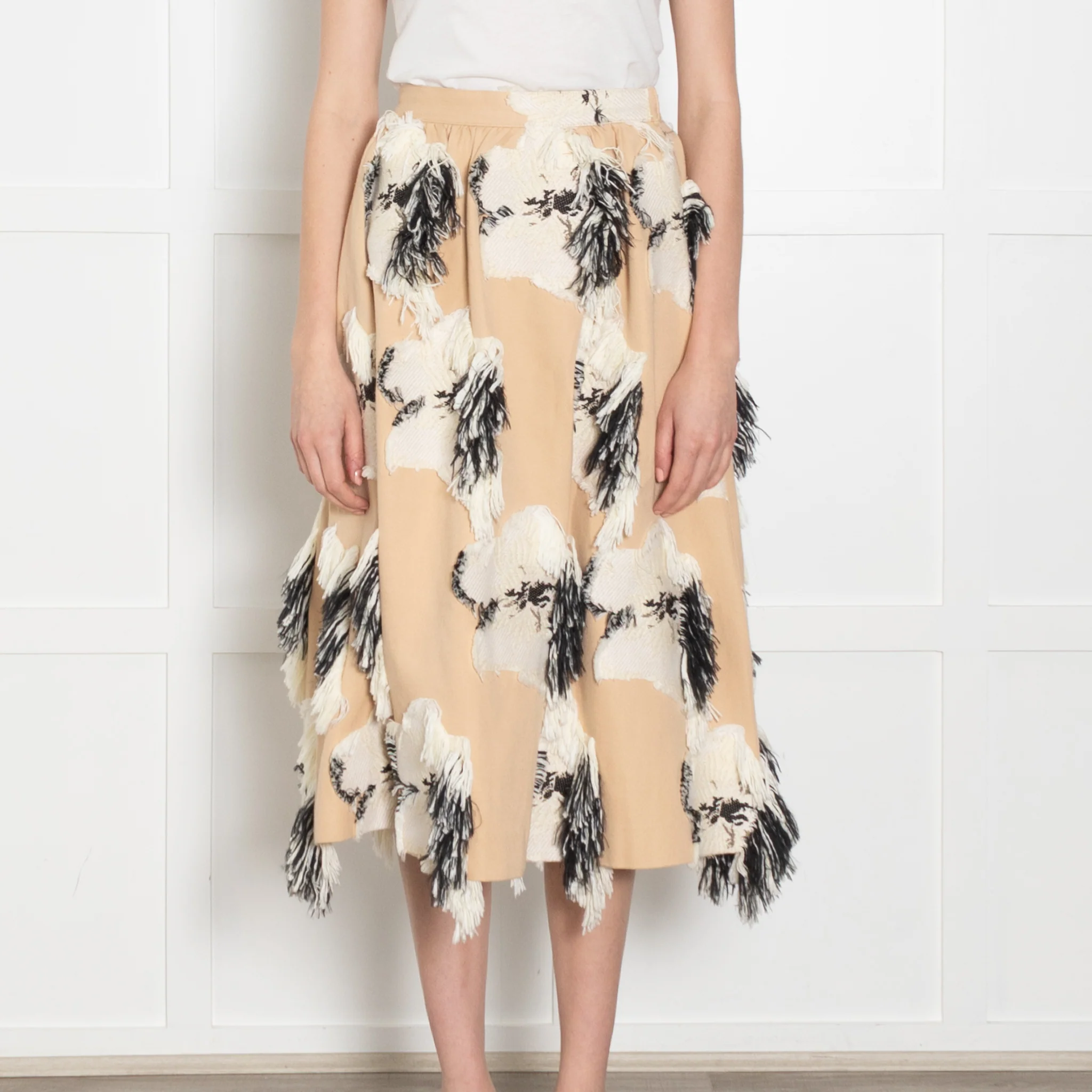 Akira Naka Beige Flower Cut Jacquard Skirt - Image 2