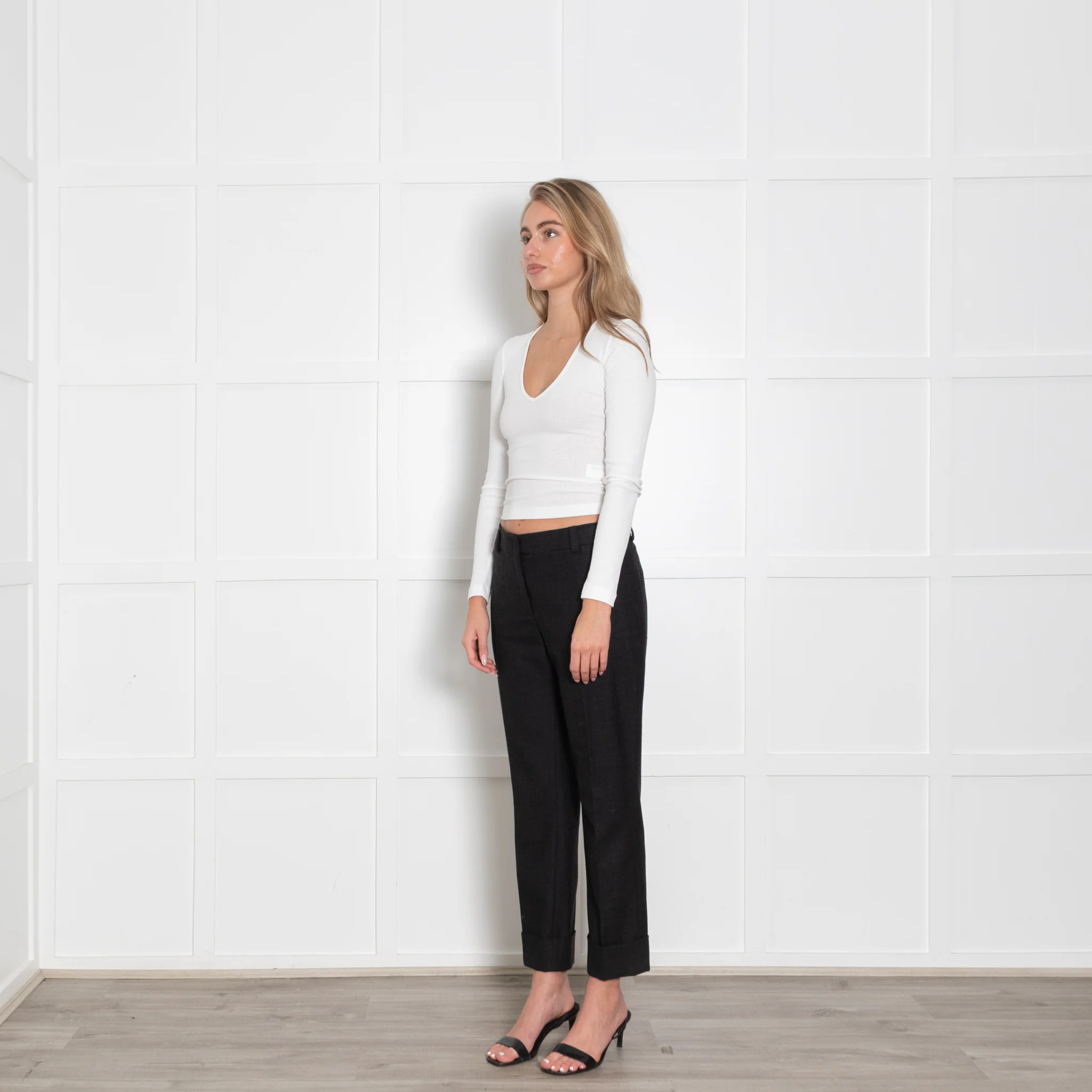 Akris Dark Grey Wool Turn Up Trousers - Image 3