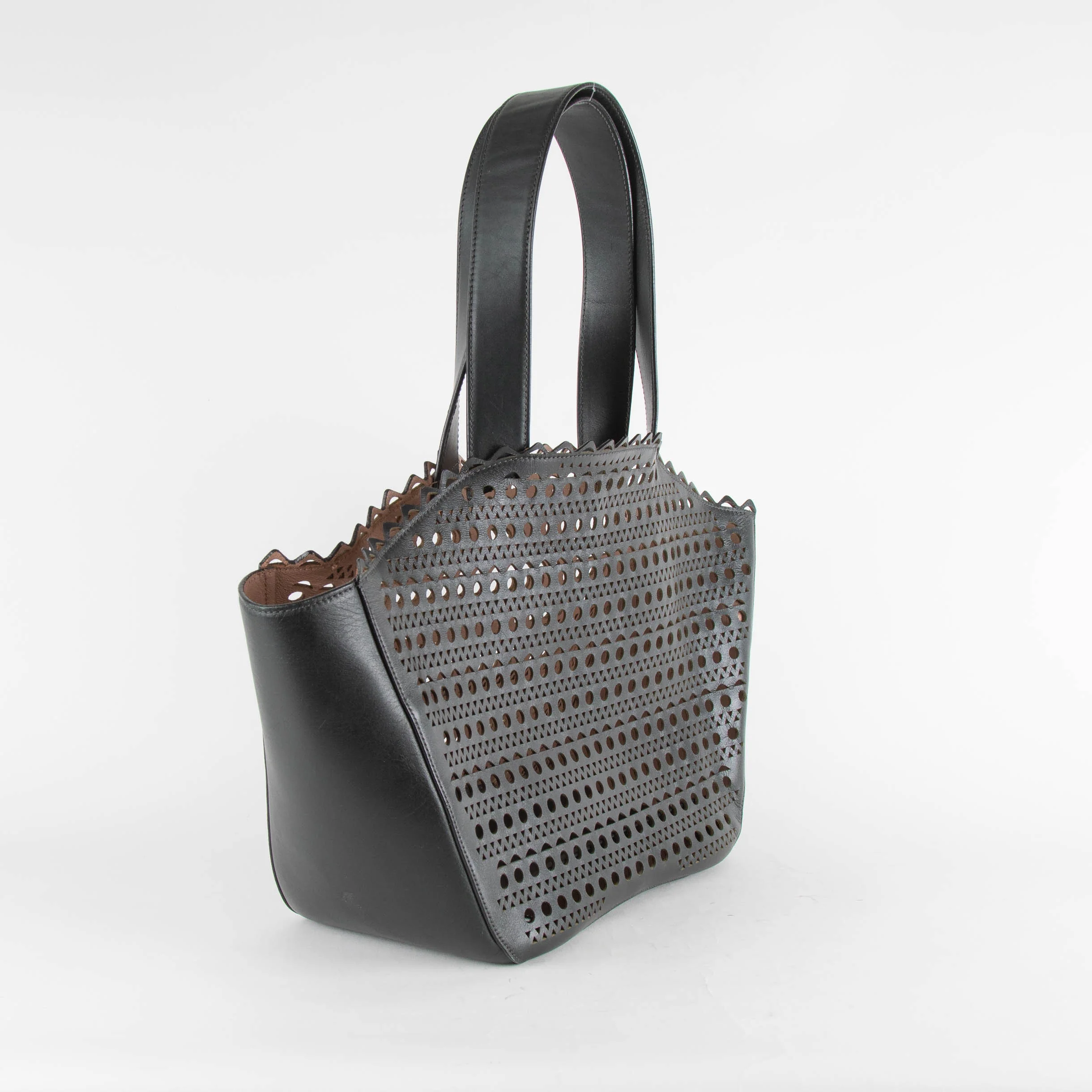 Alaia Black Laser Cut Leather Tote Bag - Image 3