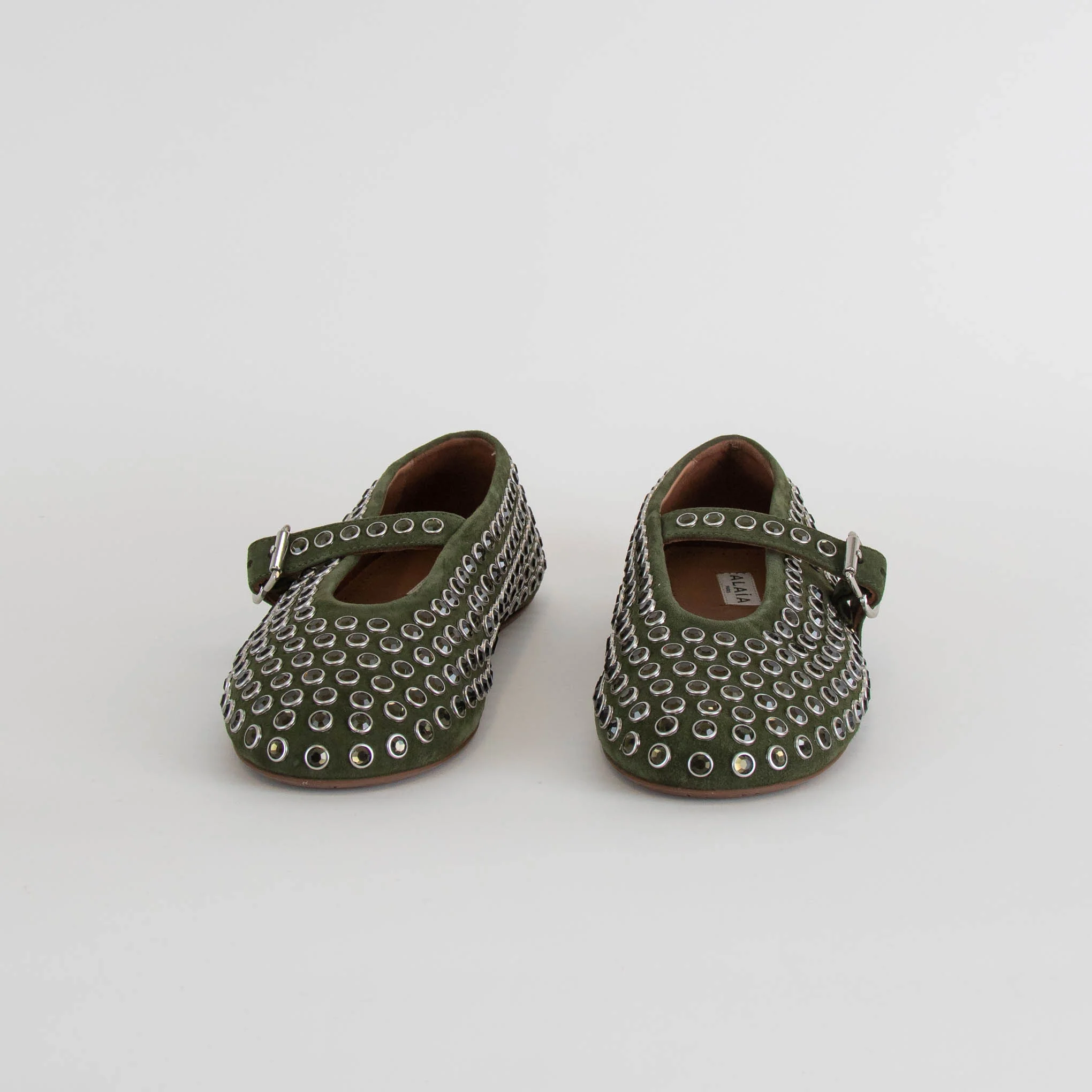 Alaia Khaki Studded Ballet Flats