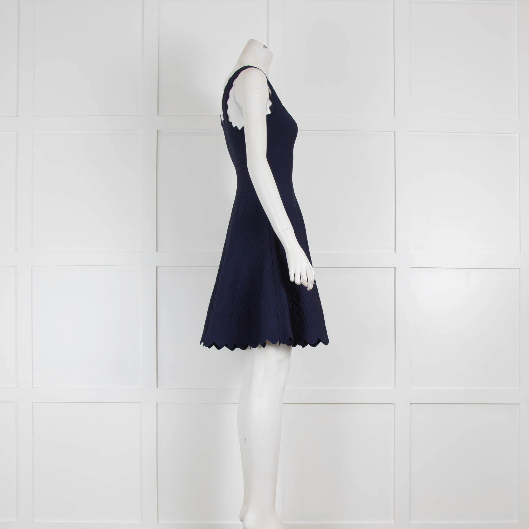 Alaia Navy Fit and Flare Sleeveless Dress with Scallop Hem - Image 2