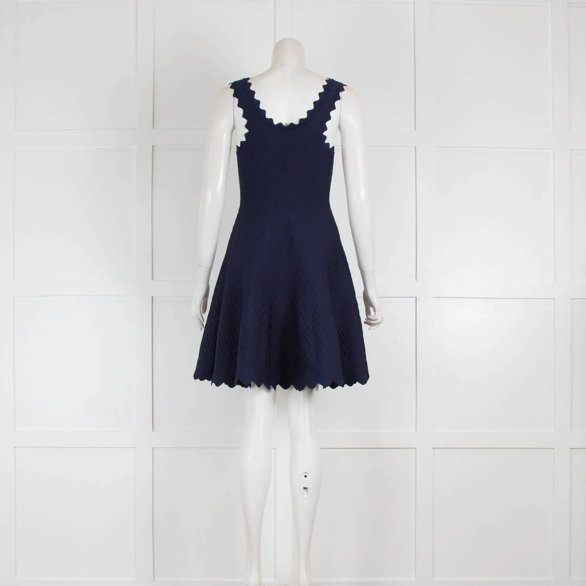 Alaia Navy Fit and Flare Sleeveless Dress with Scallop Hem - Image 3