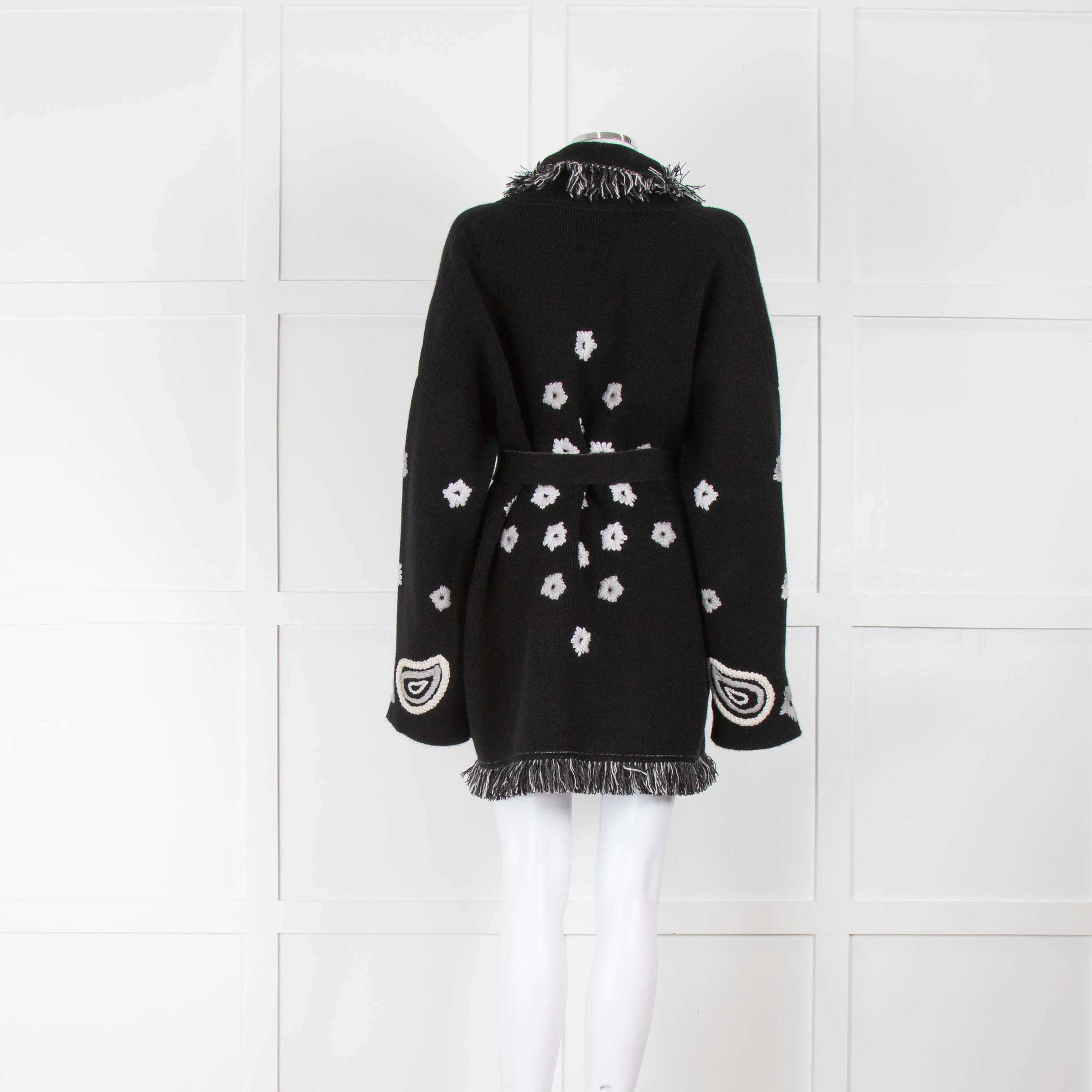 Alanui Black And White 100% Cashmere Belted Cardigan - Image 3