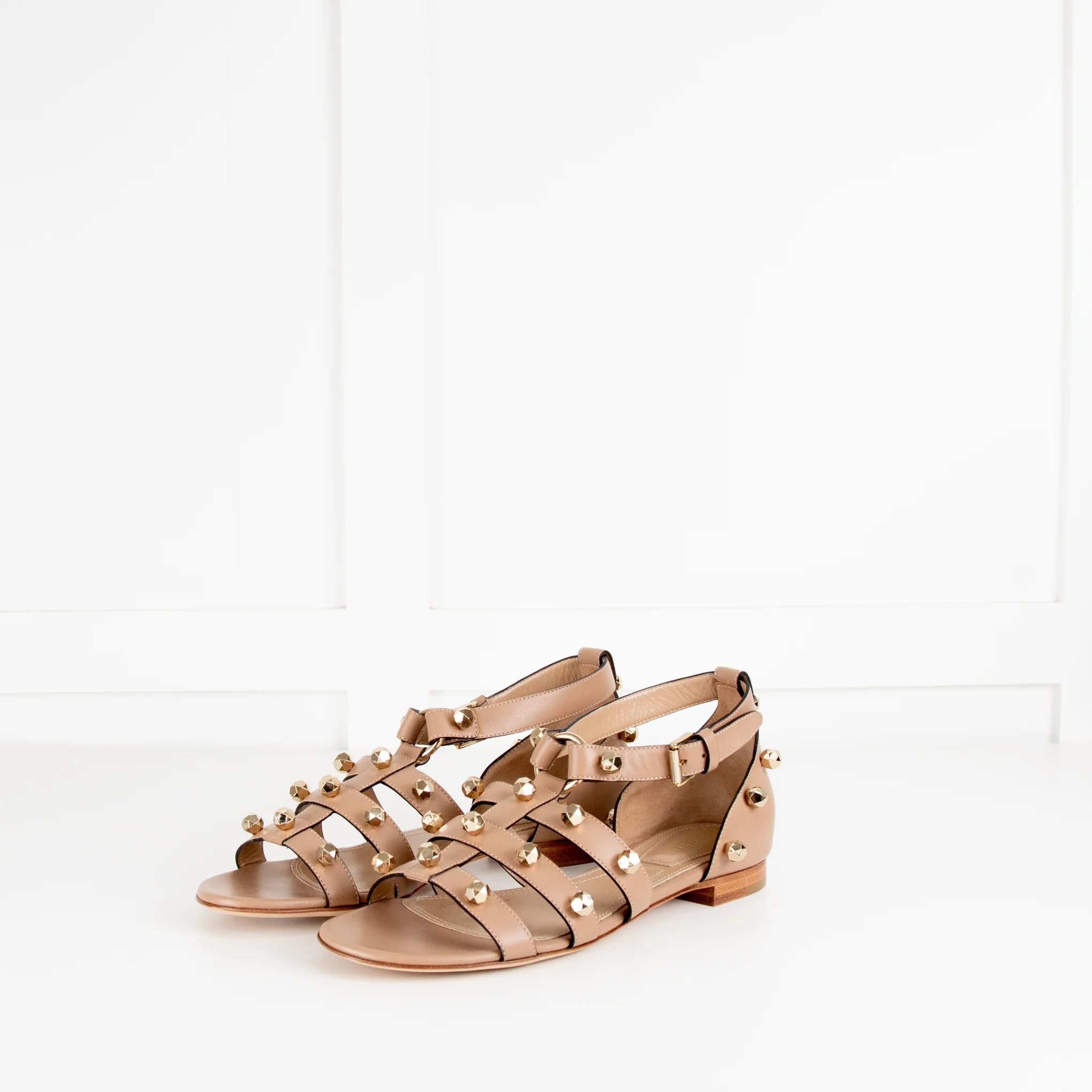 Alberta Feretti Beige Leather Studded Gladiator Style Sandals
