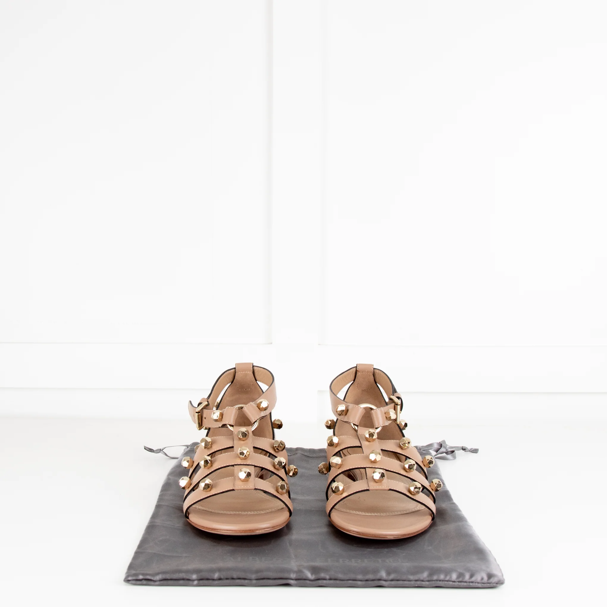 Alberta Feretti Beige Leather Studded Gladiator Style Sandals - Image 2