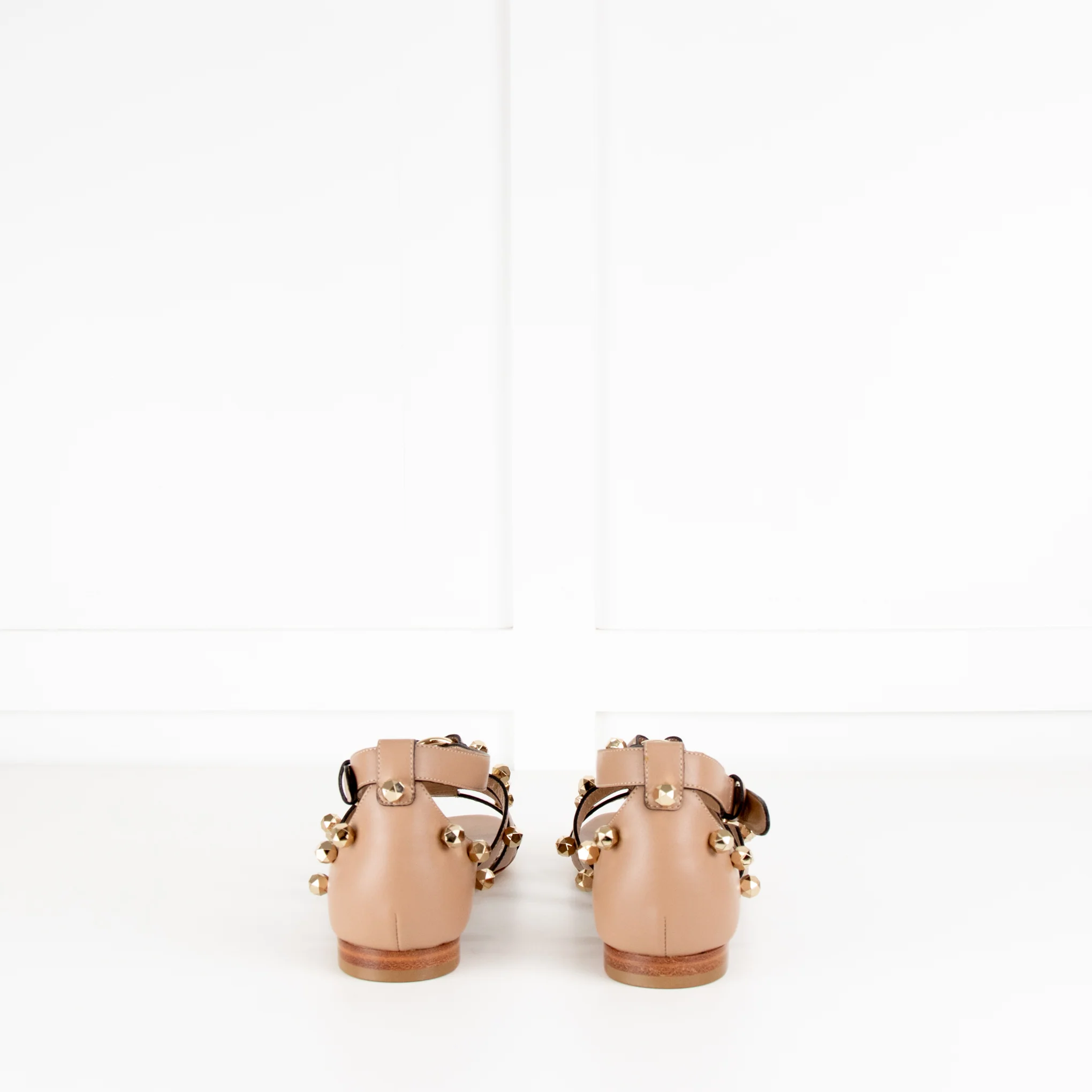 Alberta Feretti Beige Leather Studded Gladiator Style Sandals - Image 6