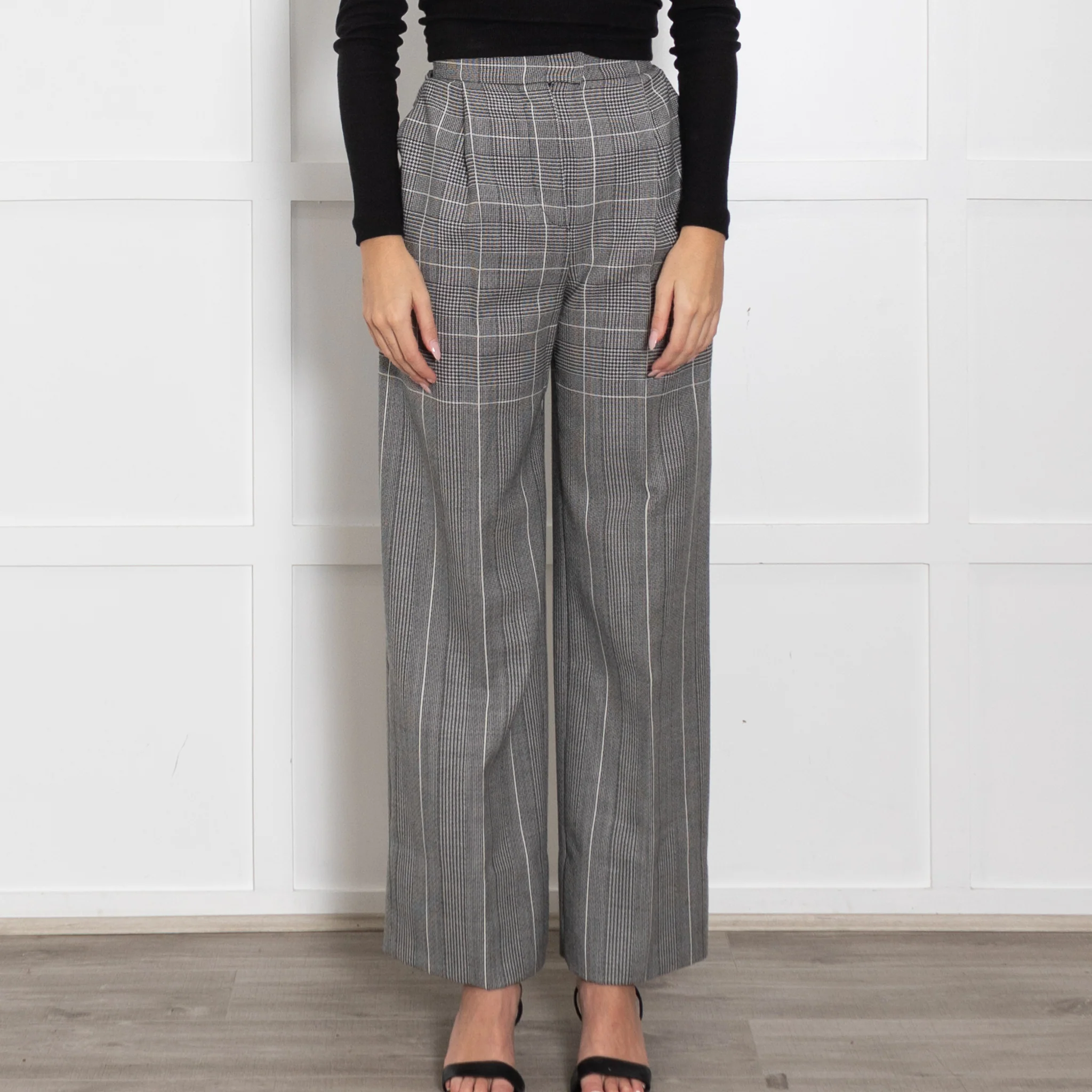 Alberta Ferretti Prince of Wales Grey Check Wide Leg Trousers - Image 2