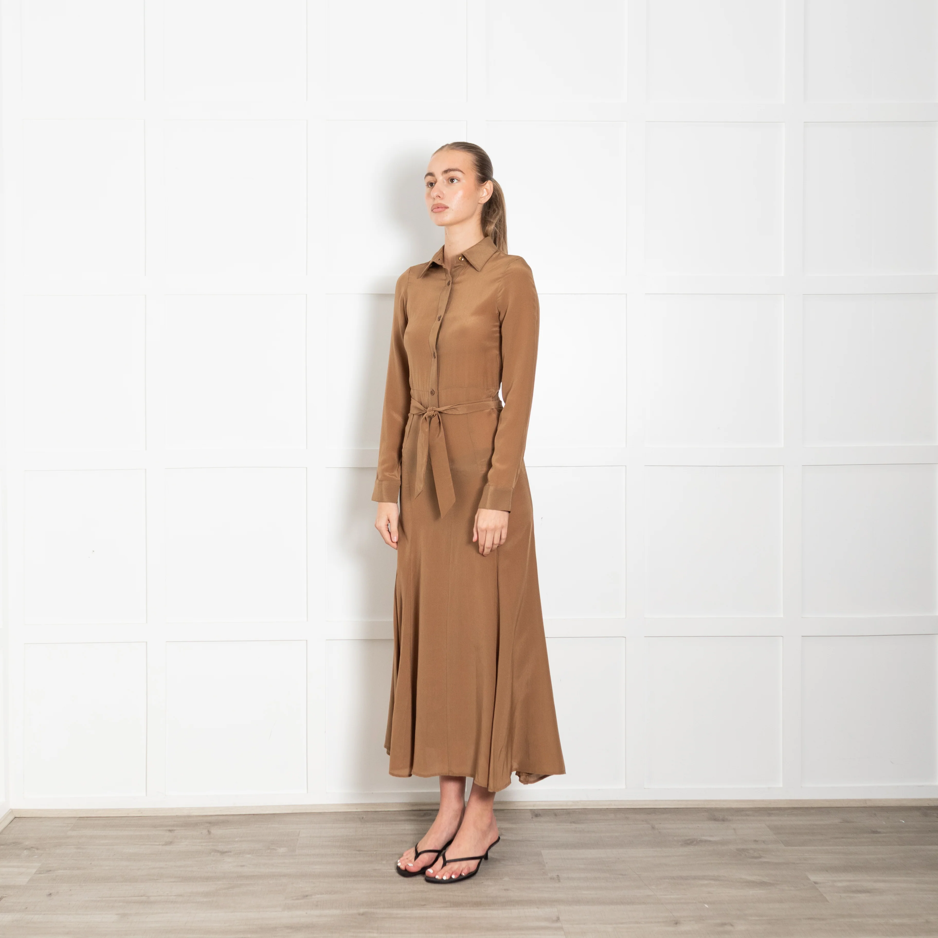 Albus Lumen Brown Silk Shirt Maxi Dress - Image 3