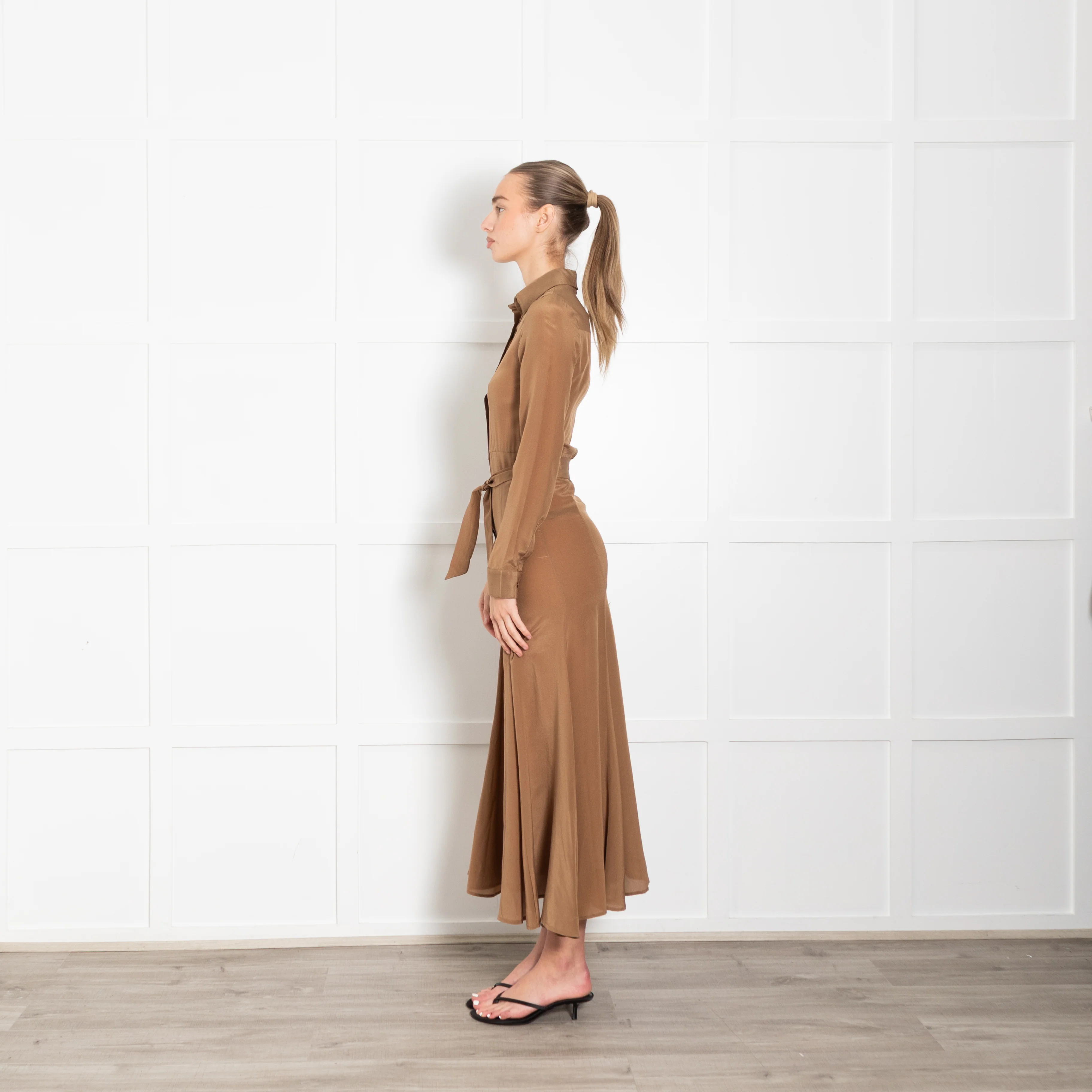 Albus Lumen Brown Silk Shirt Maxi Dress - Image 4