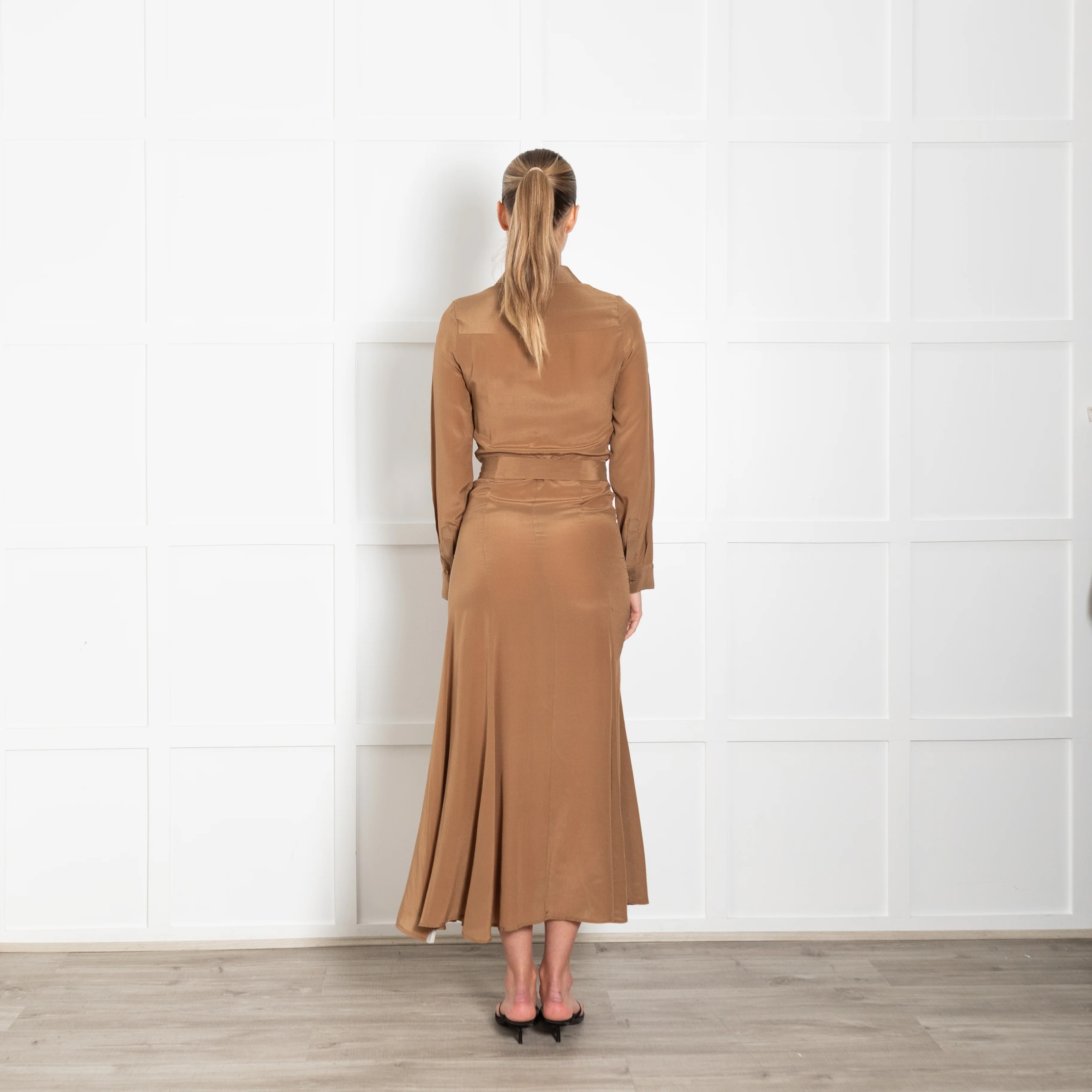Albus Lumen Brown Silk Shirt Maxi Dress - Image 5