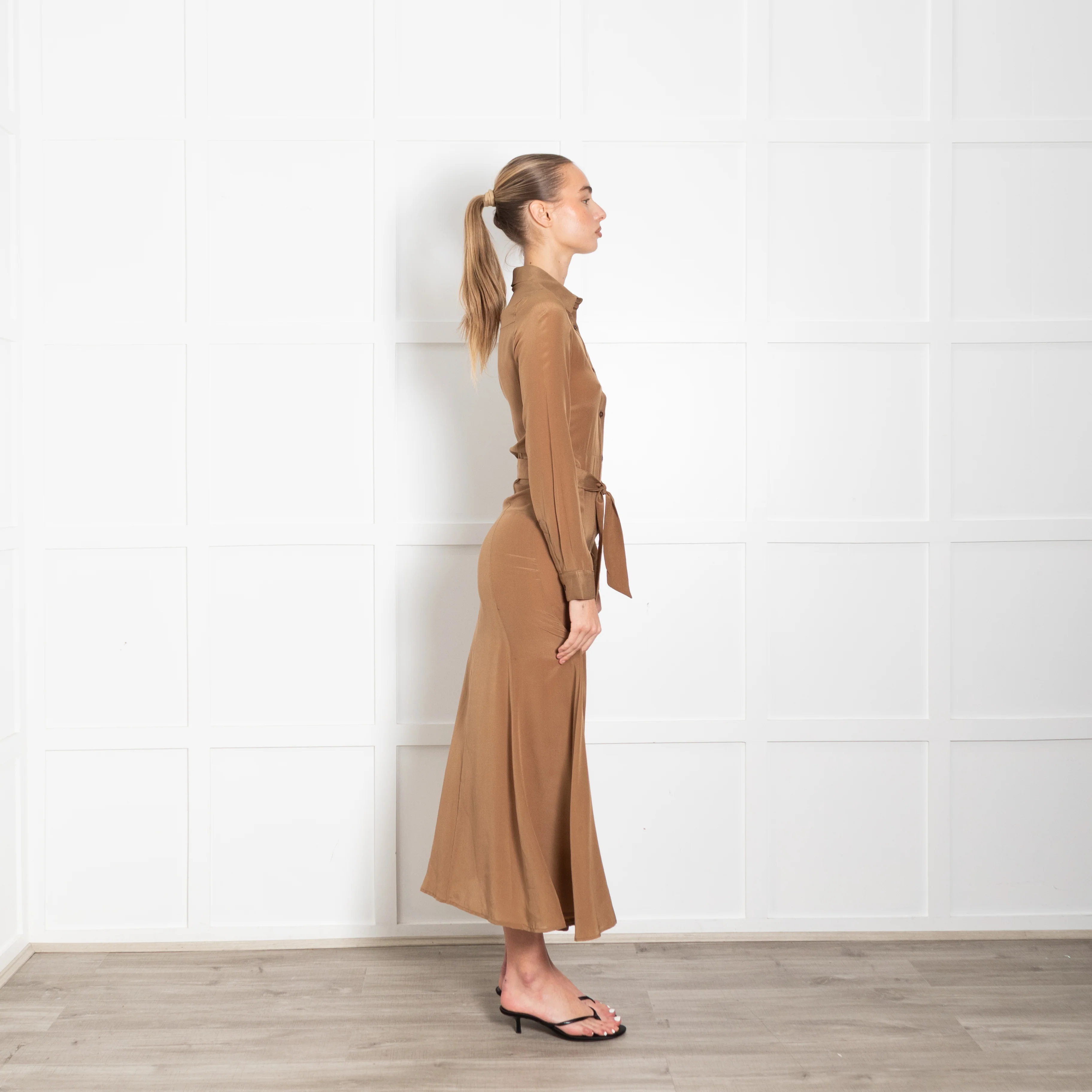 Albus Lumen Brown Silk Shirt Maxi Dress - Image 6