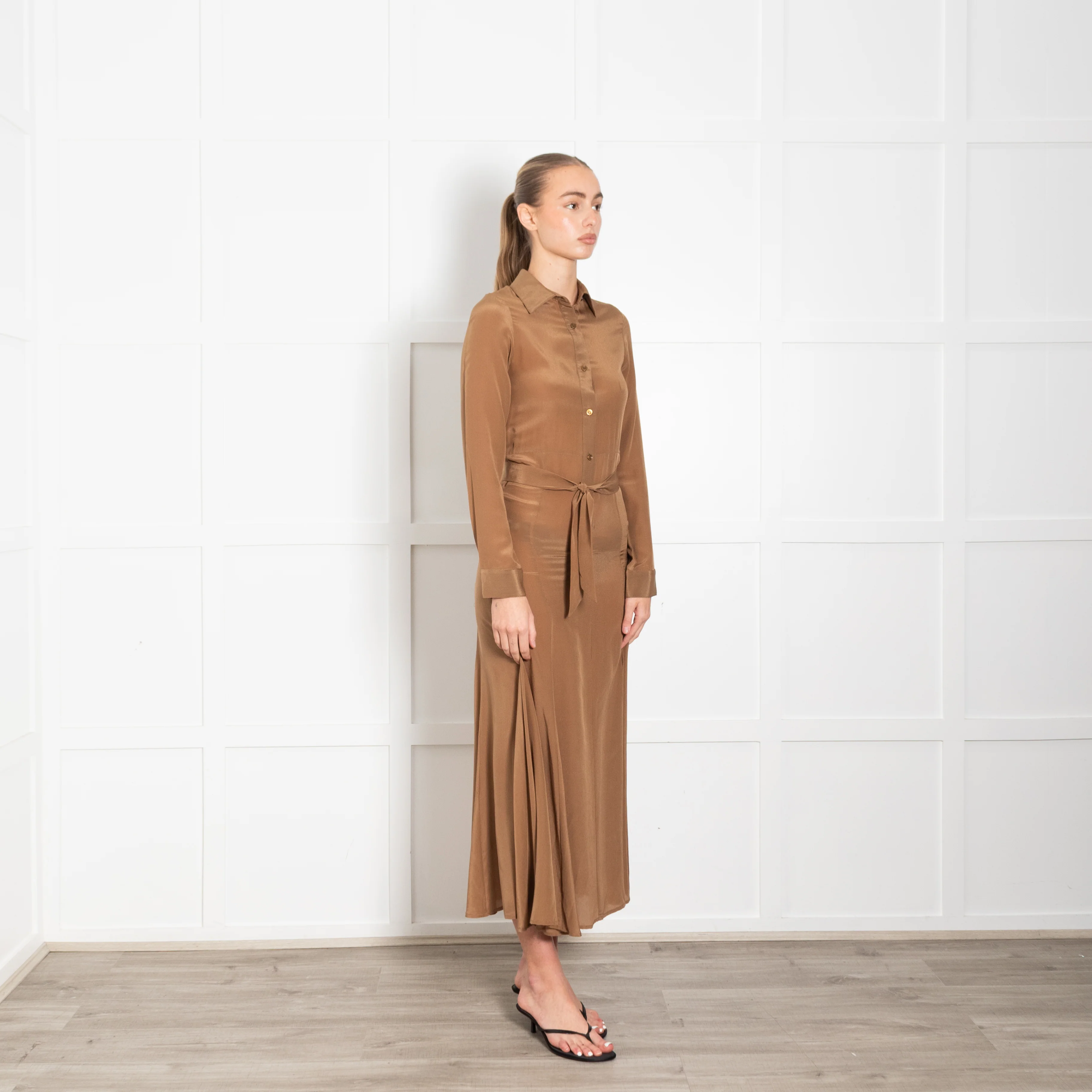 Albus Lumen Brown Silk Shirt Maxi Dress - Image 7
