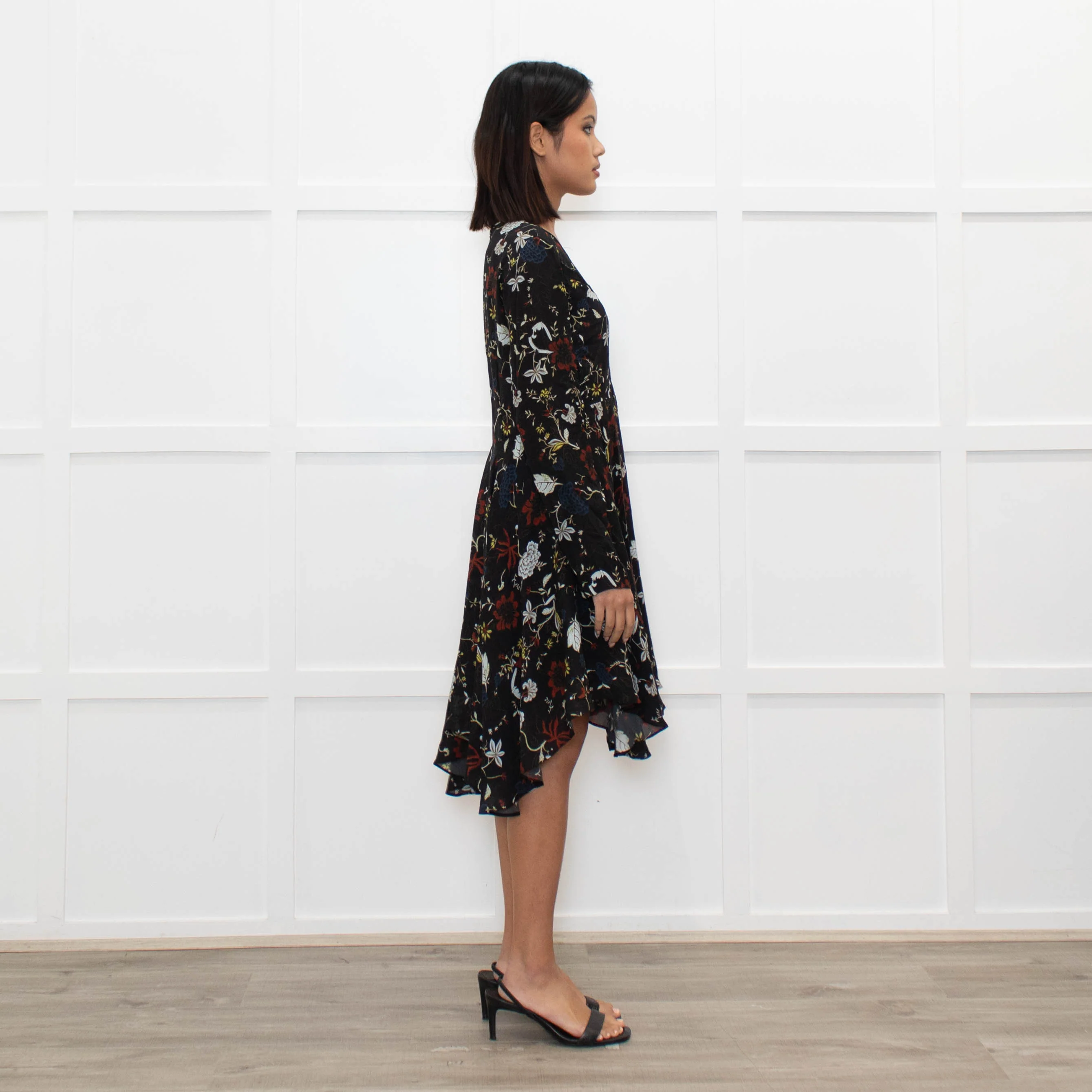 A.L.C Black Floral Long Sleeve Lace Detail Dress - Image 4