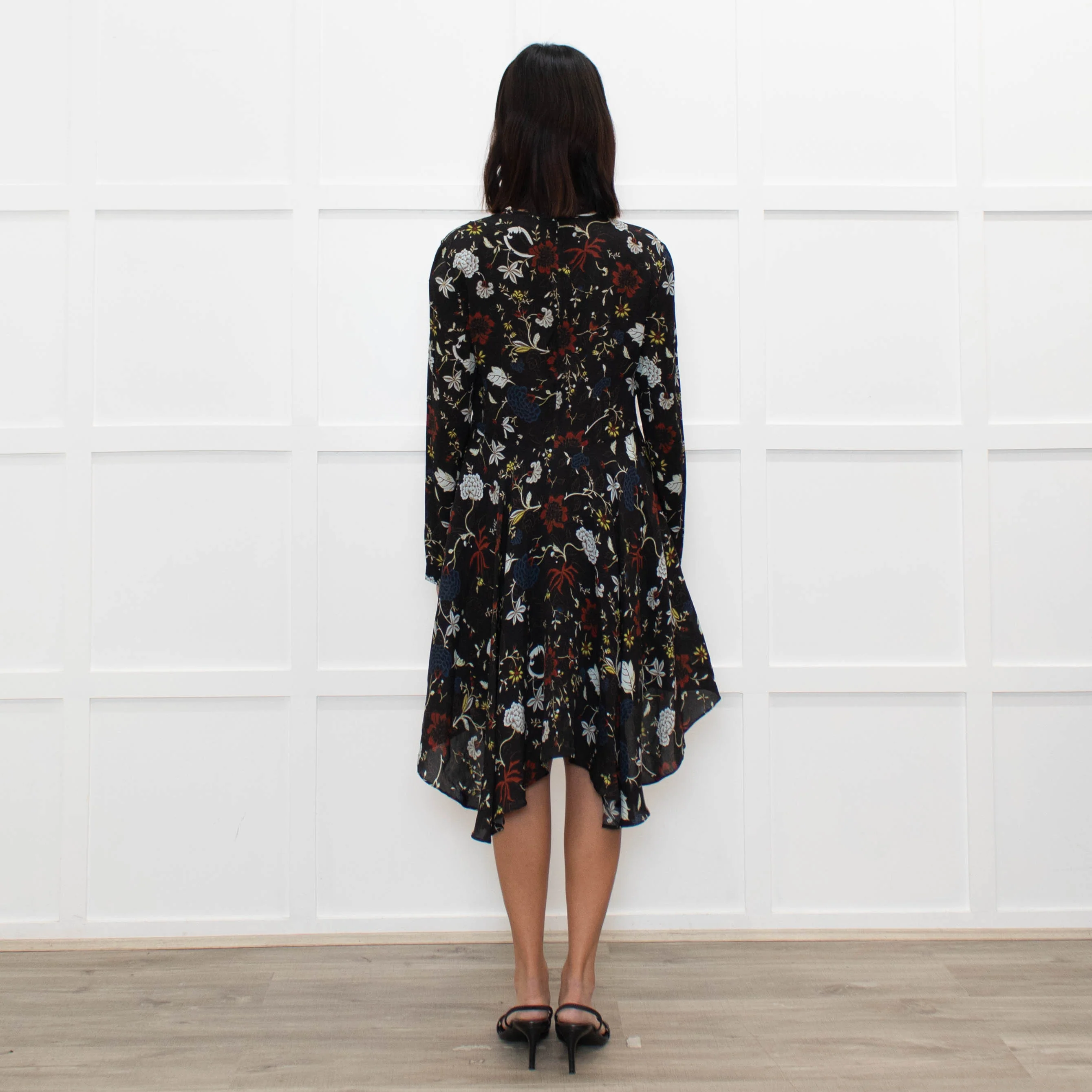 A.L.C Black Floral Long Sleeve Lace Detail Dress - Image 5