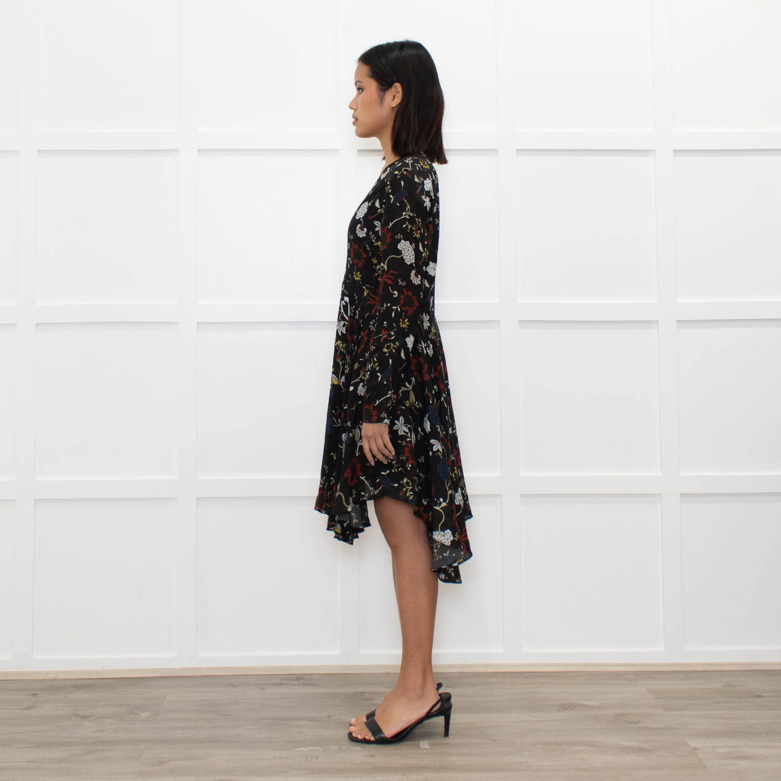 A.L.C Black Floral Long Sleeve Lace Detail Dress - Image 6