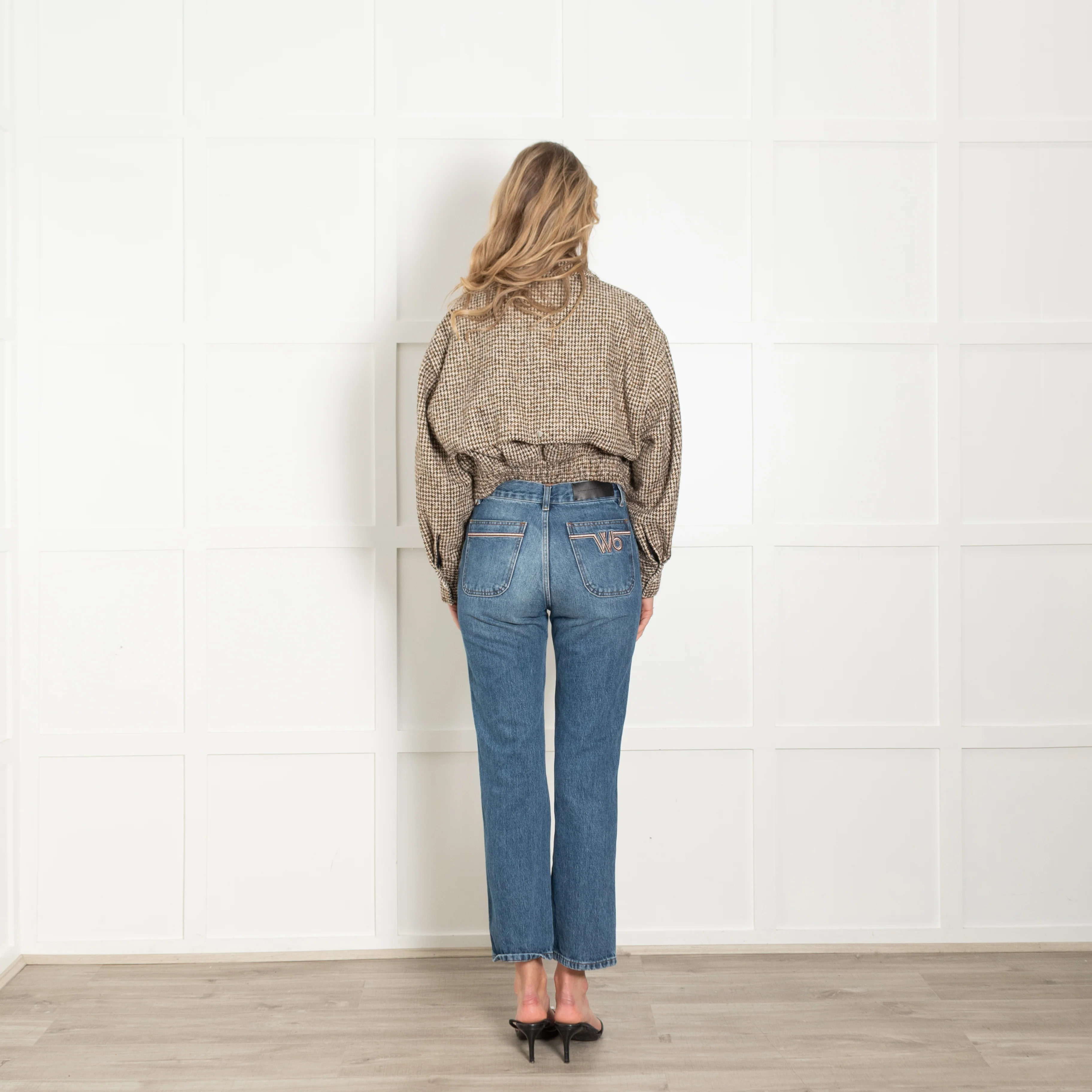 A.L.C Brown Houndstooth Wool Blend Cropped  Bomber Jacket - Image 5
