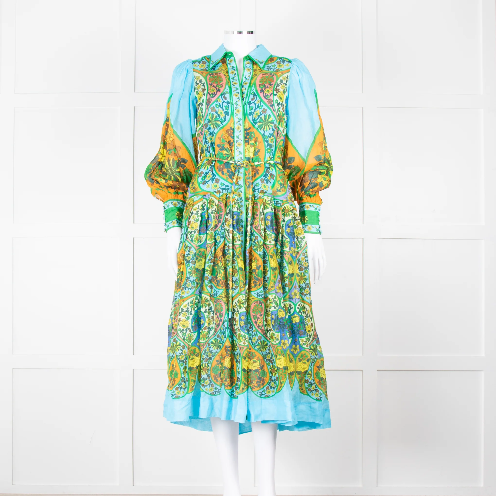 Alemais Blue Yellow Orange Floral Cotton Dress With Slip