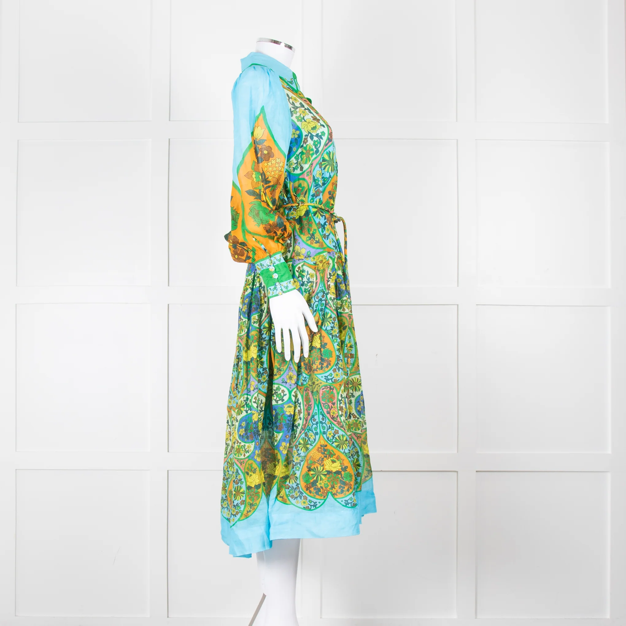 Alemais Blue Yellow Orange Floral Cotton Dress With Slip - Image 3