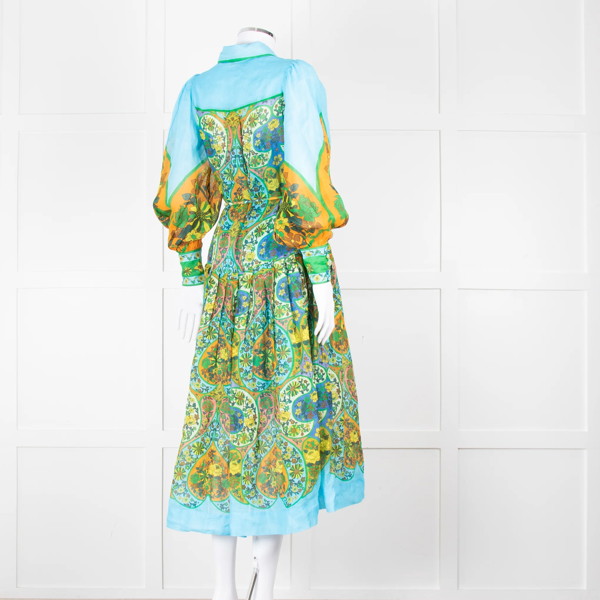 Alemais Blue Yellow Orange Floral Cotton Dress With Slip - Image 4