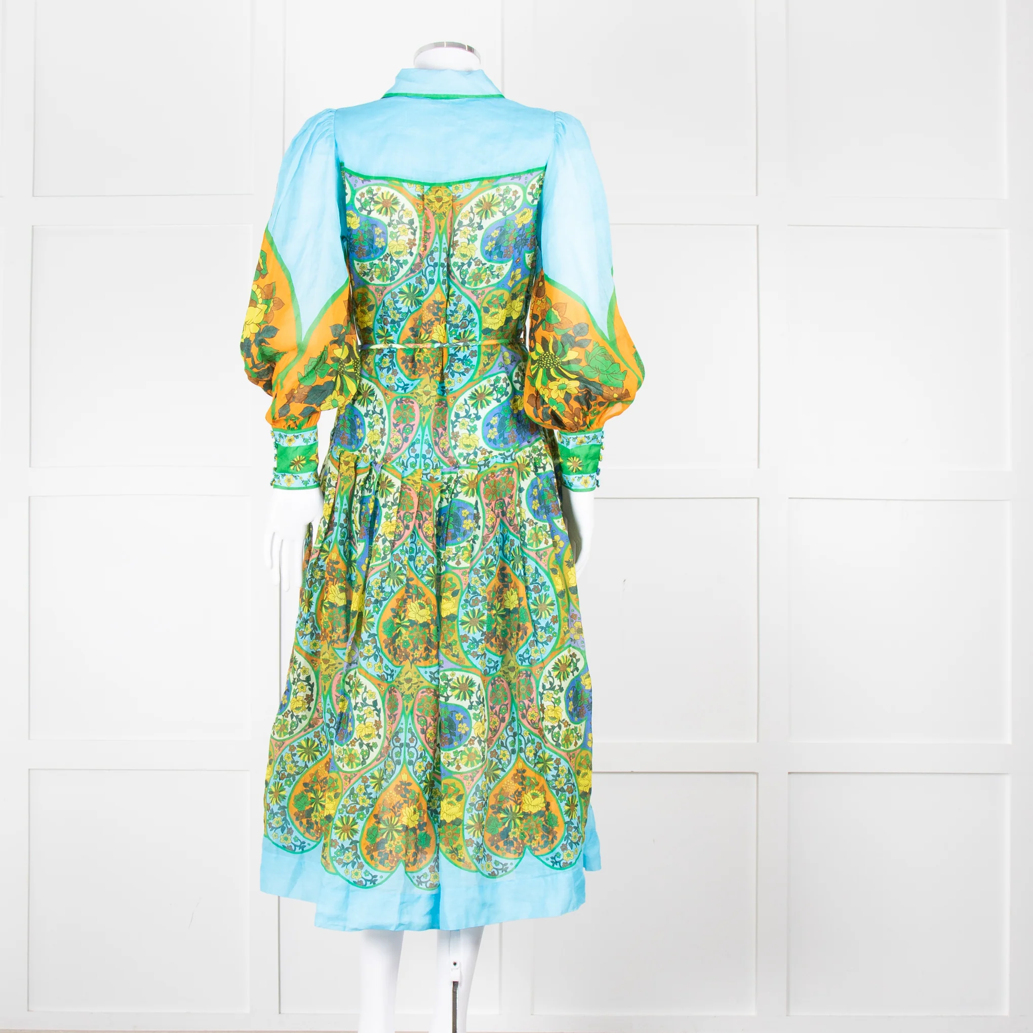 Alemais Blue Yellow Orange Floral Cotton Dress With Slip - Image 5
