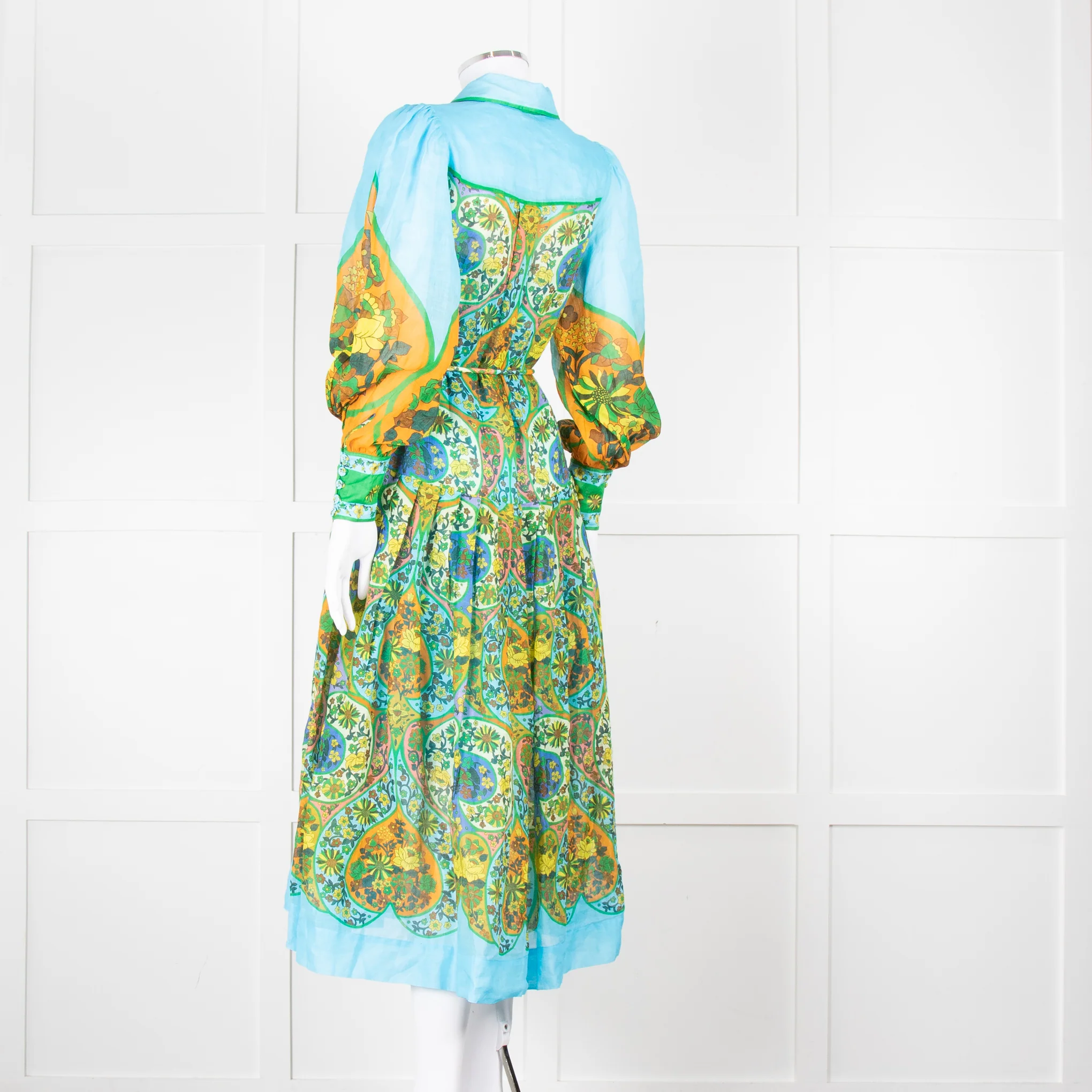 Alemais Blue Yellow Orange Floral Cotton Dress With Slip - Image 6