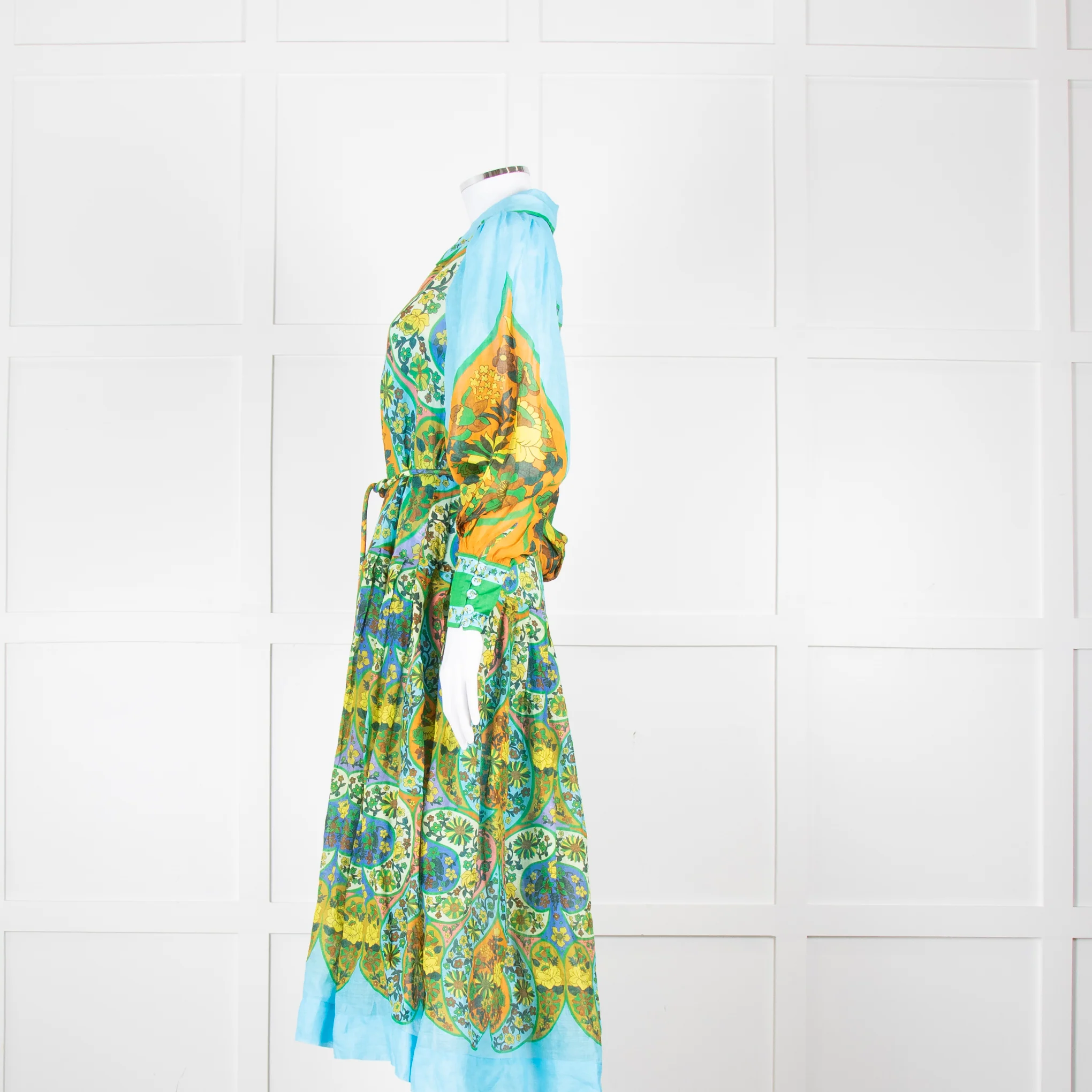 Alemais Blue Yellow Orange Floral Cotton Dress With Slip - Image 7
