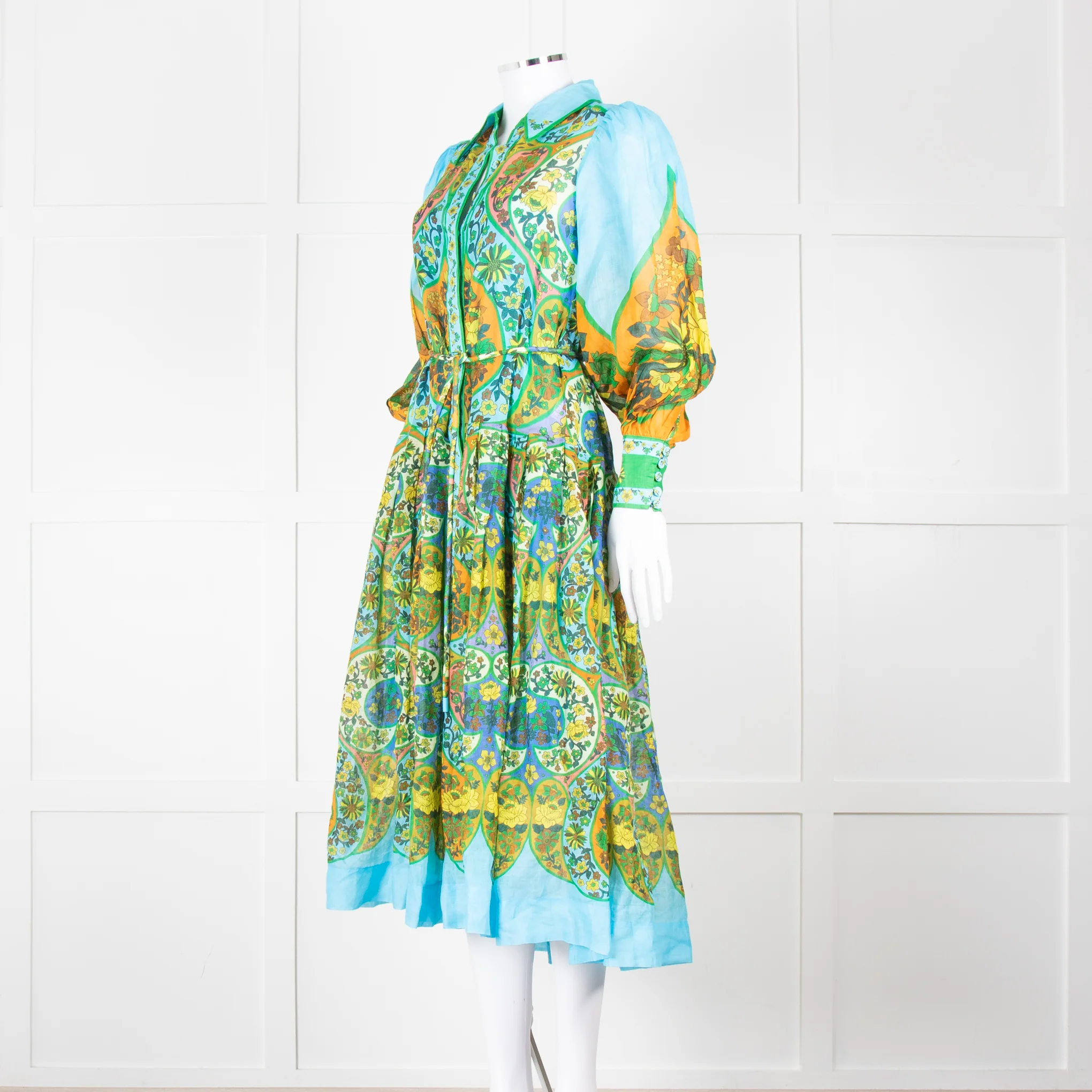 Alemais Blue Yellow Orange Floral Cotton Dress With Slip - Image 8