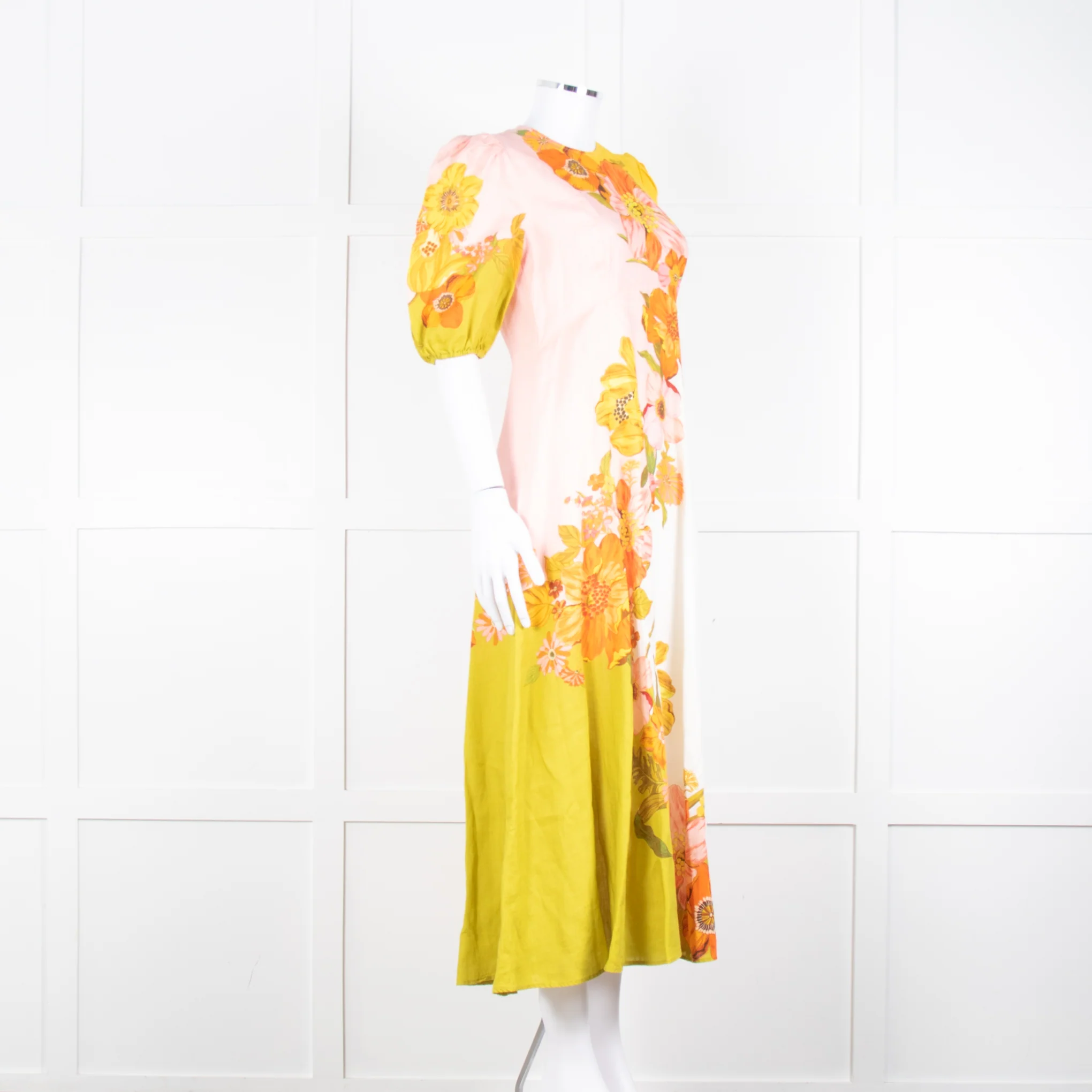 Alemais Orange Yellow Green Floral Linen Puff Sleeve Maxi Dress - Image 2