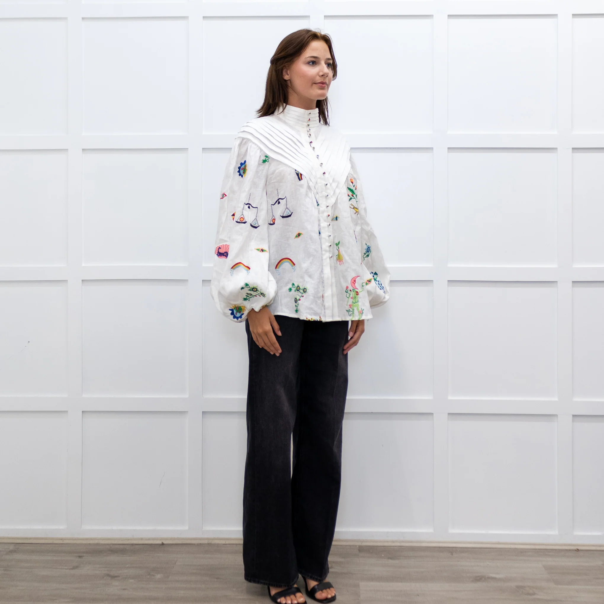 Alemais White High Neck Atticus Embroidered Shirt - Image 7
