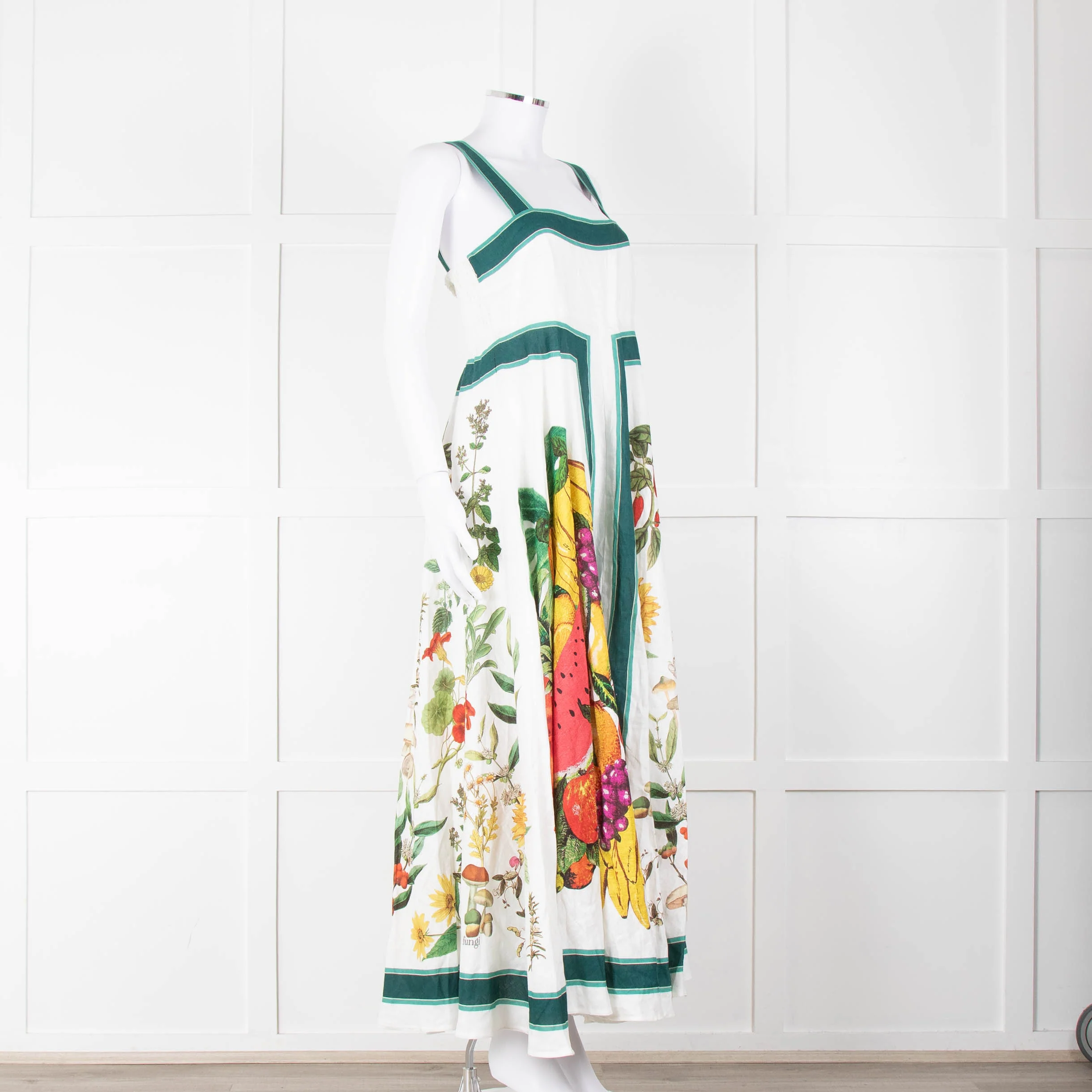 Alemais White Multi Colour Fruit Print Sleeveless Linen Dress - Image 2