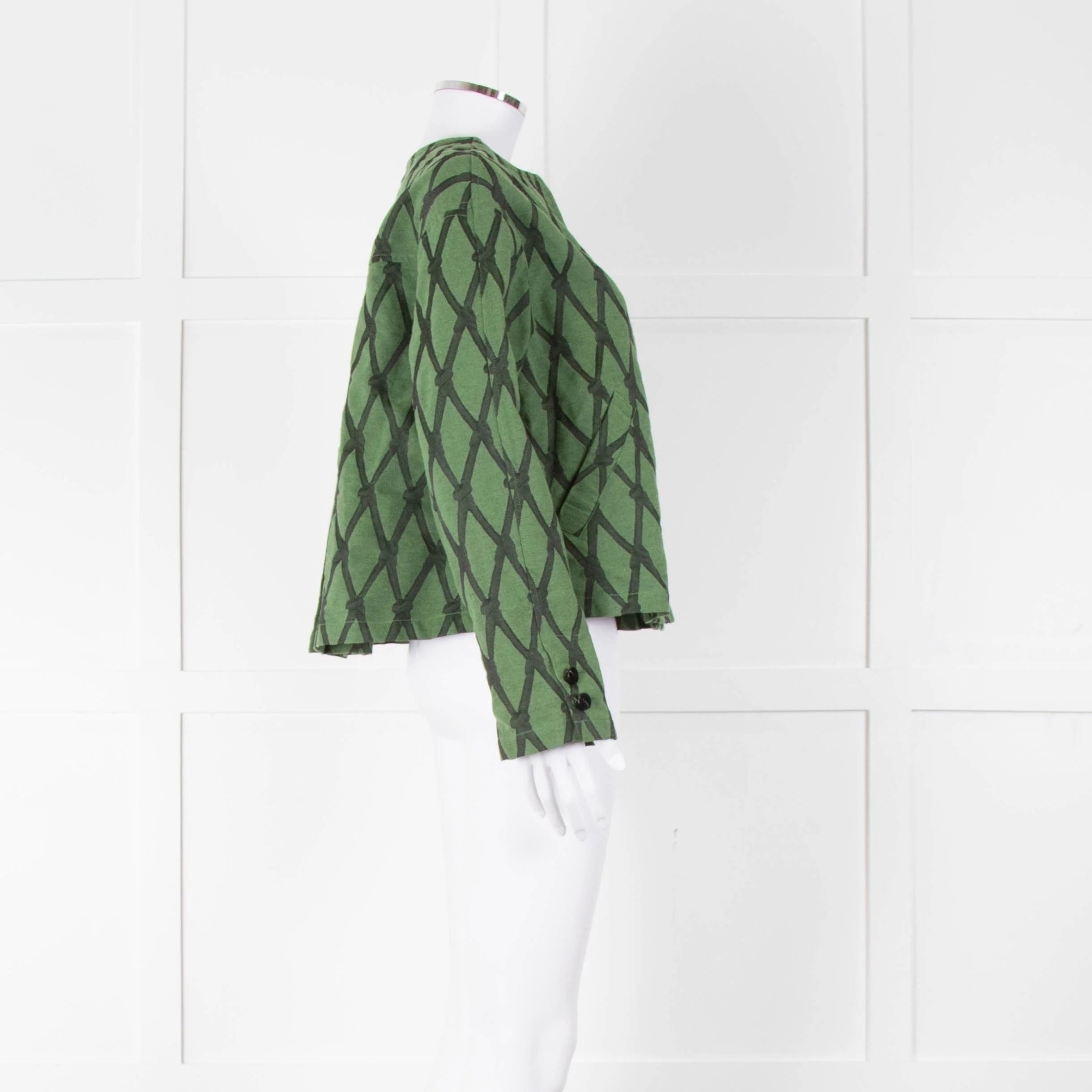Alessia Santi Khaki Green Diamond Knot Print Short Jacket - Image 11