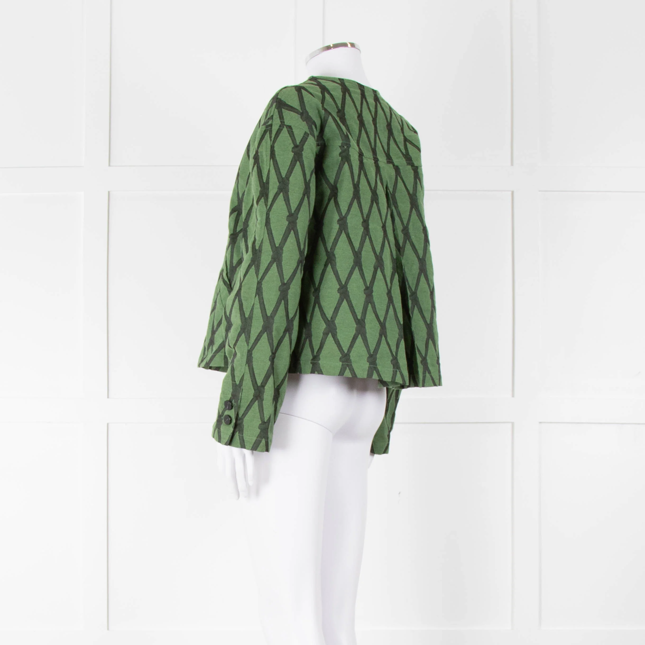 Alessia Santi Khaki Green Diamond Knot Print Short Jacket - Image 14