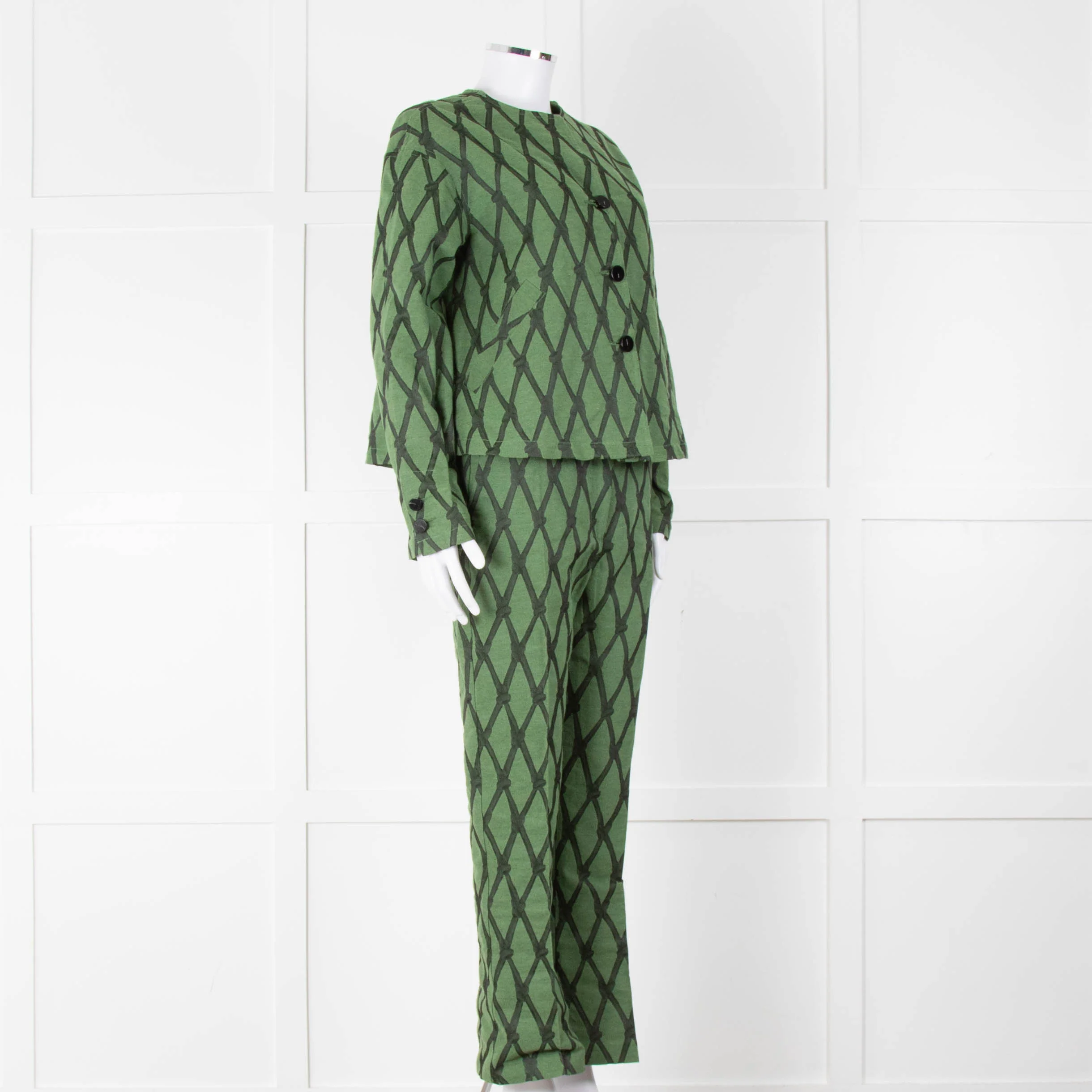 Alessia Santi Khaki Green Diamond Knot Print Short Jacket - Image 2