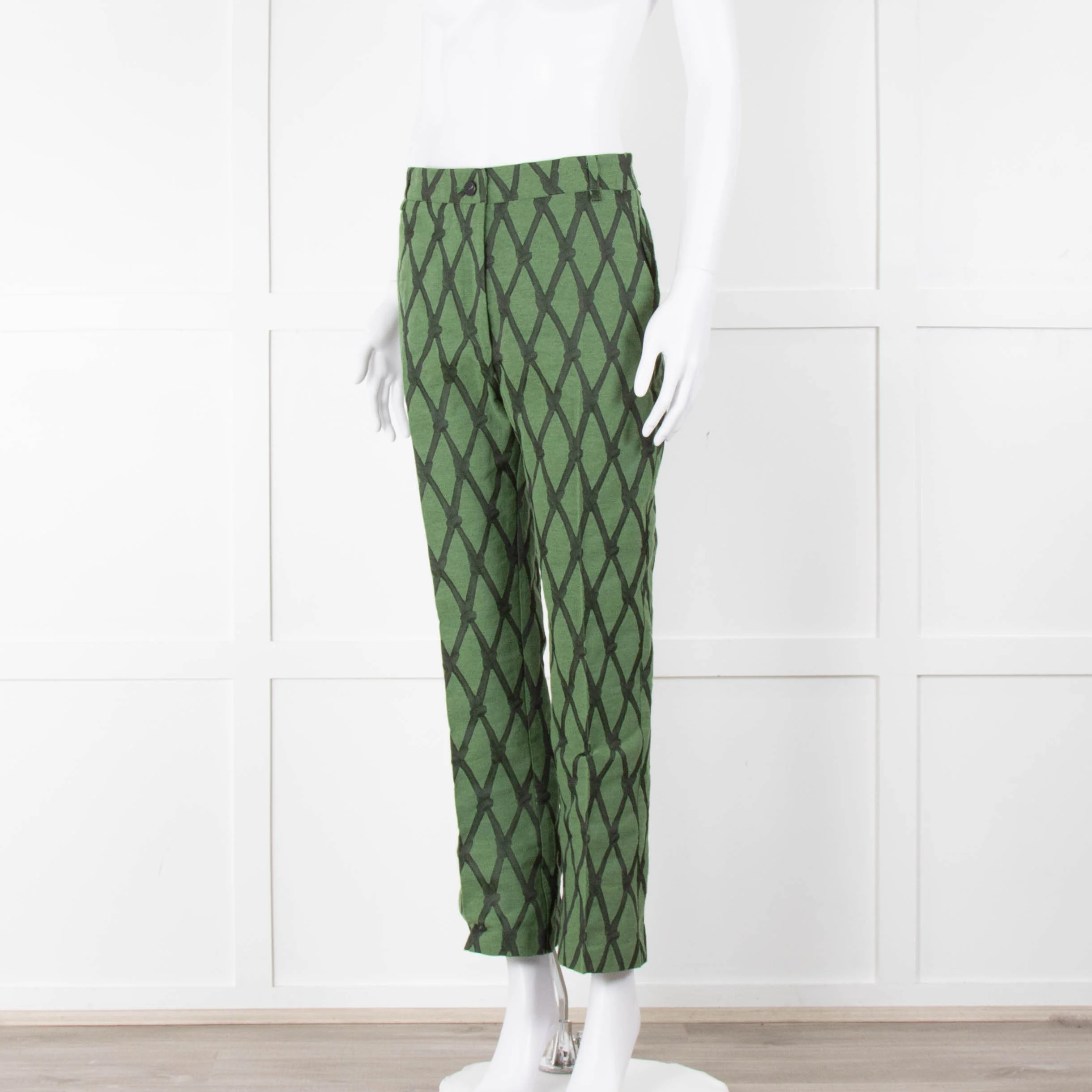 Alessia Santi Khaki Green Diamond Knot Print Trousers - Image 10