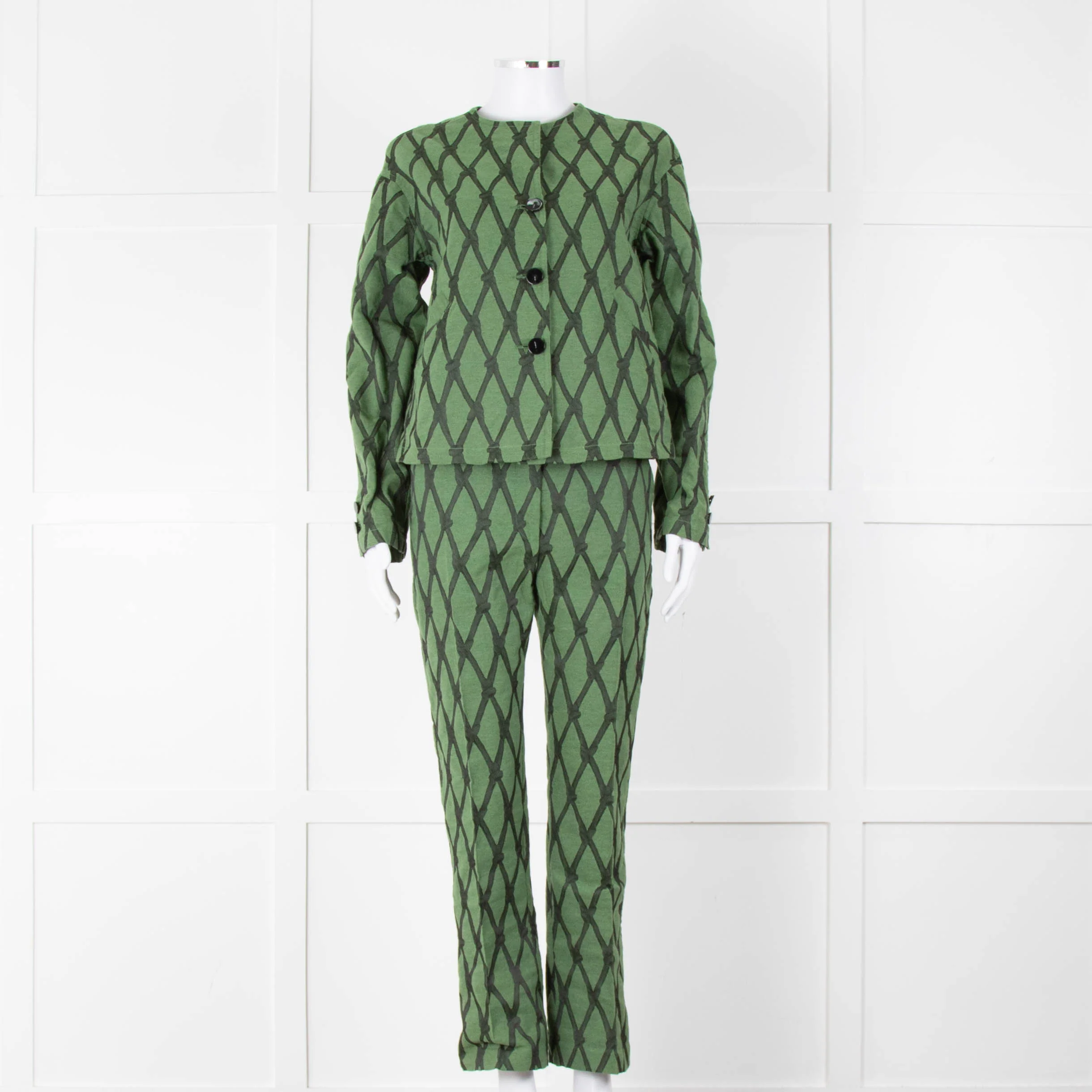 Alessia Santi Khaki Green Diamond Knot Print Trousers - Image 2