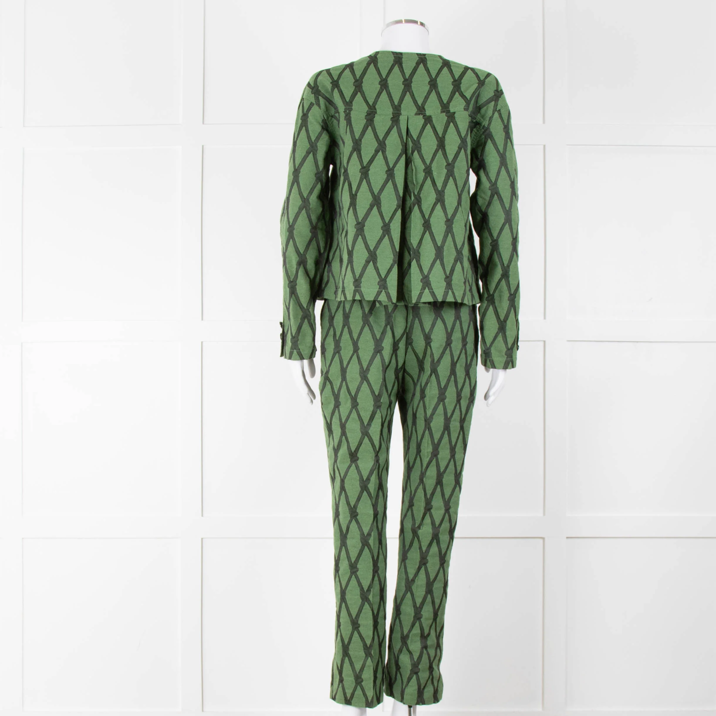 Alessia Santi Khaki Green Diamond Knot Print Trousers - Image 3