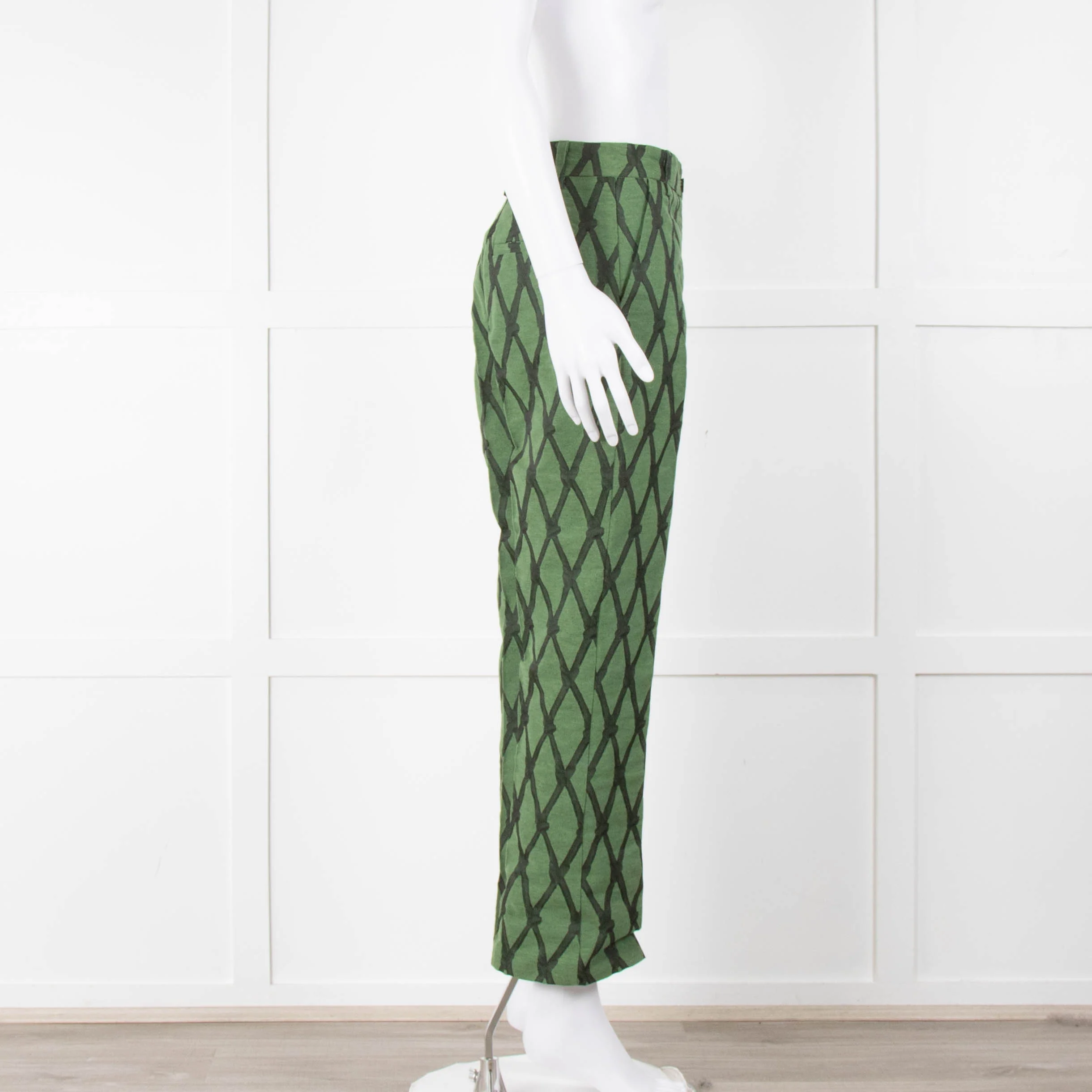 Alessia Santi Khaki Green Diamond Knot Print Trousers - Image 5