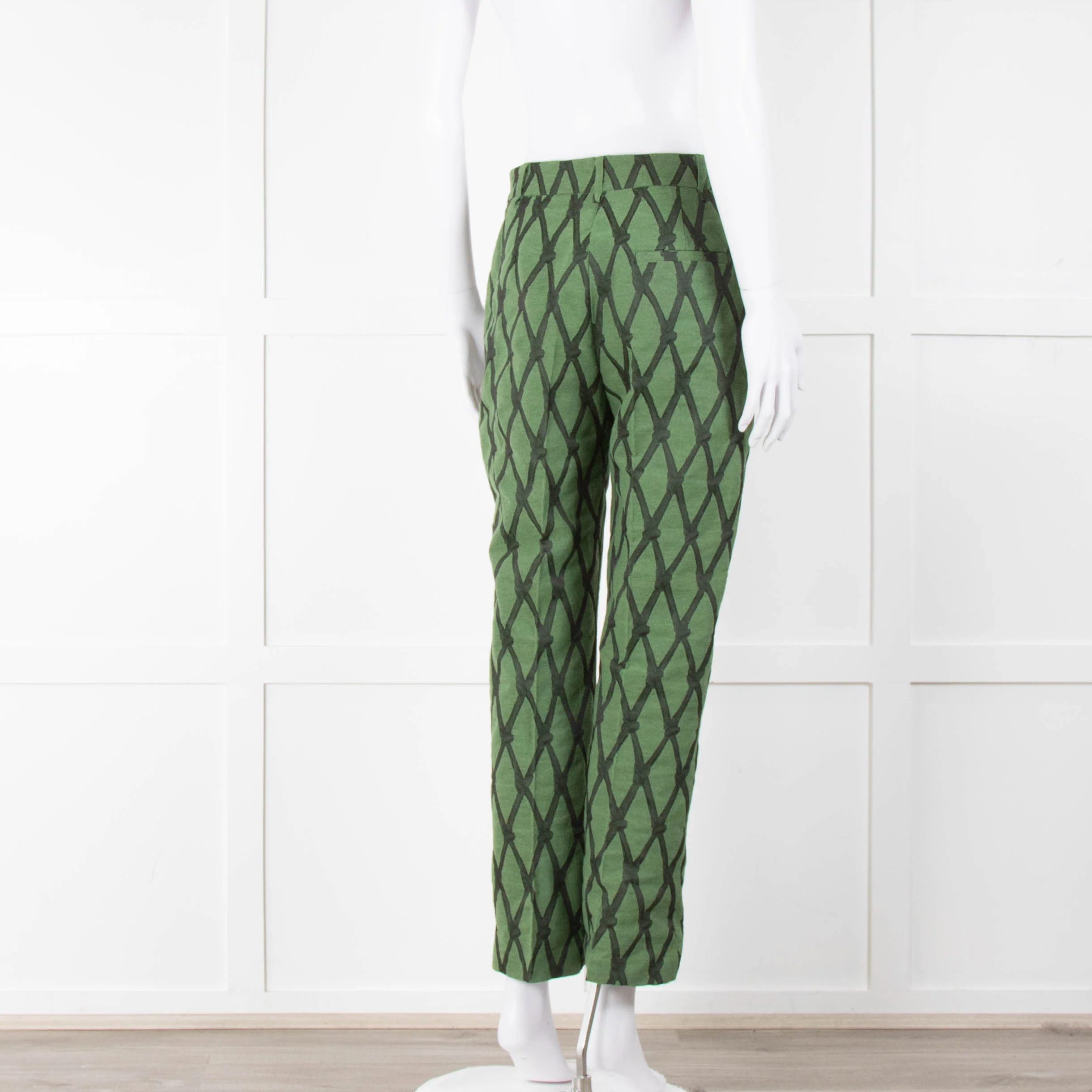 Alessia Santi Khaki Green Diamond Knot Print Trousers - Image 6