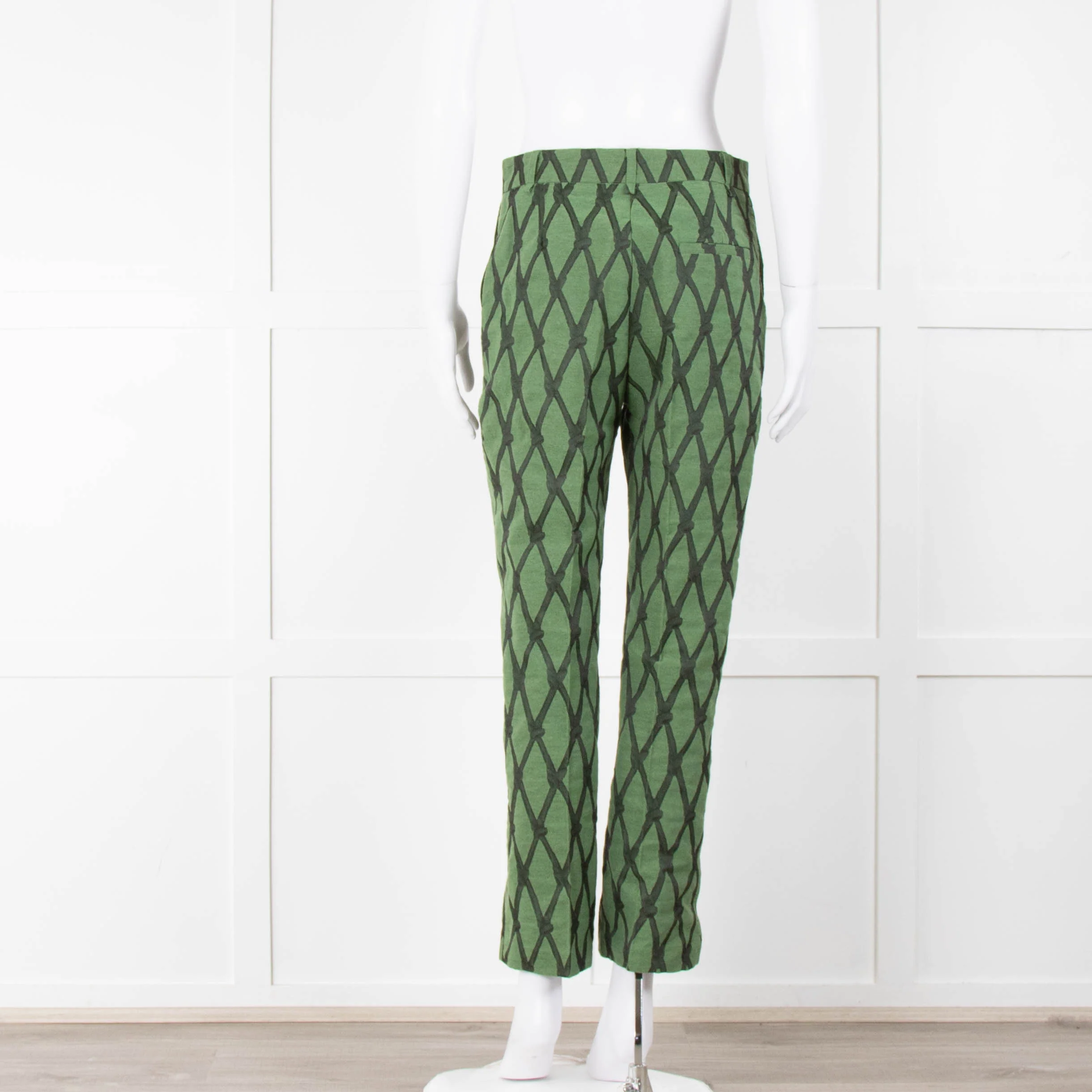 Alessia Santi Khaki Green Diamond Knot Print Trousers - Image 7