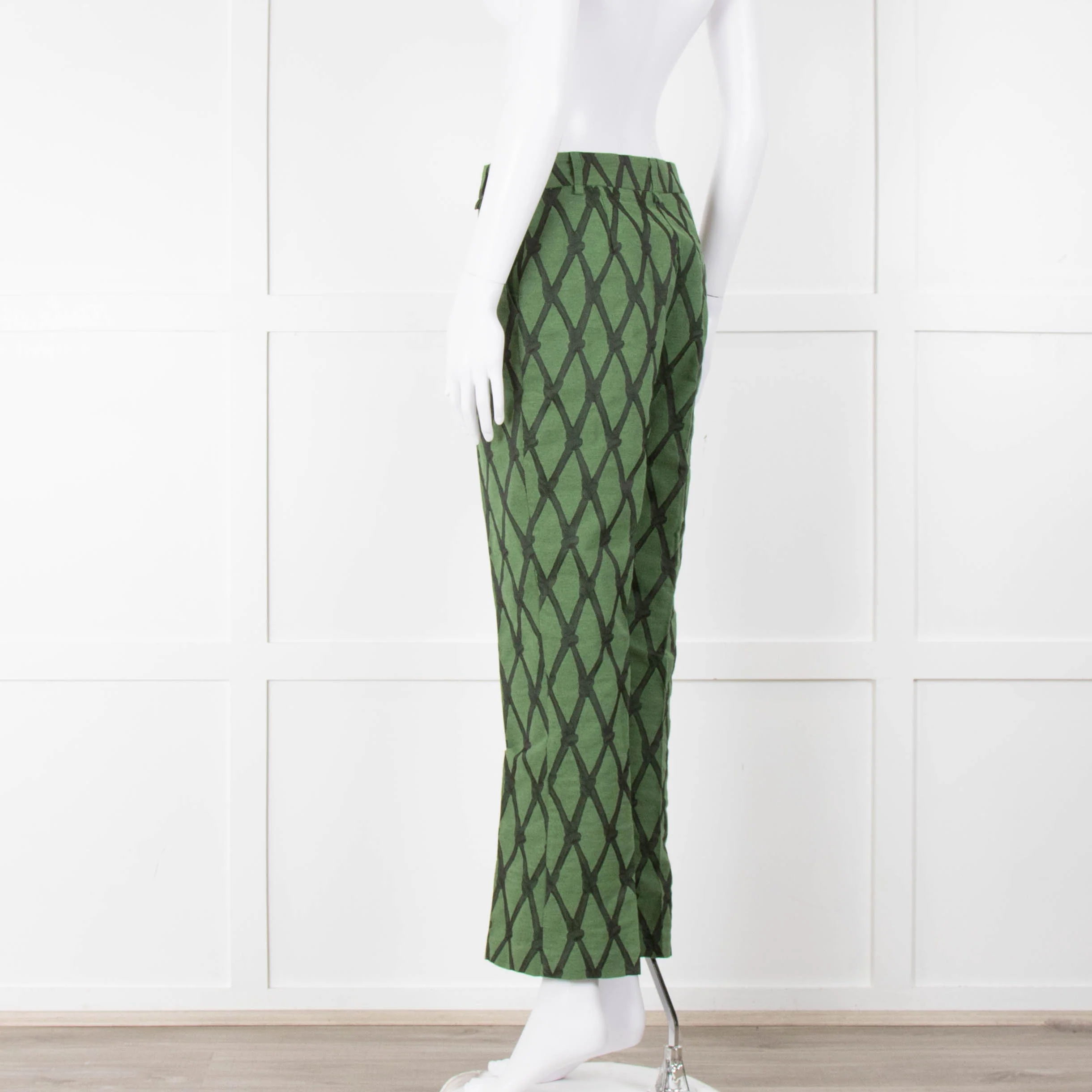 Alessia Santi Khaki Green Diamond Knot Print Trousers - Image 8