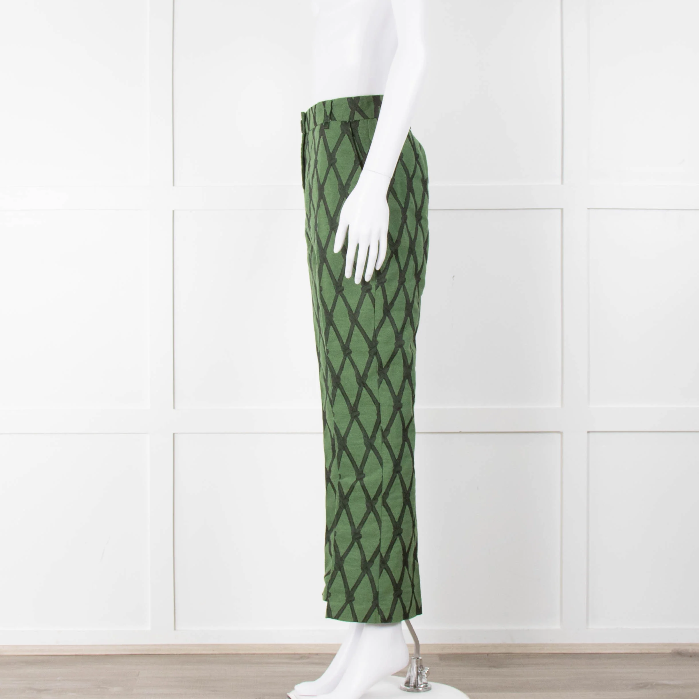 Alessia Santi Khaki Green Diamond Knot Print Trousers - Image 9